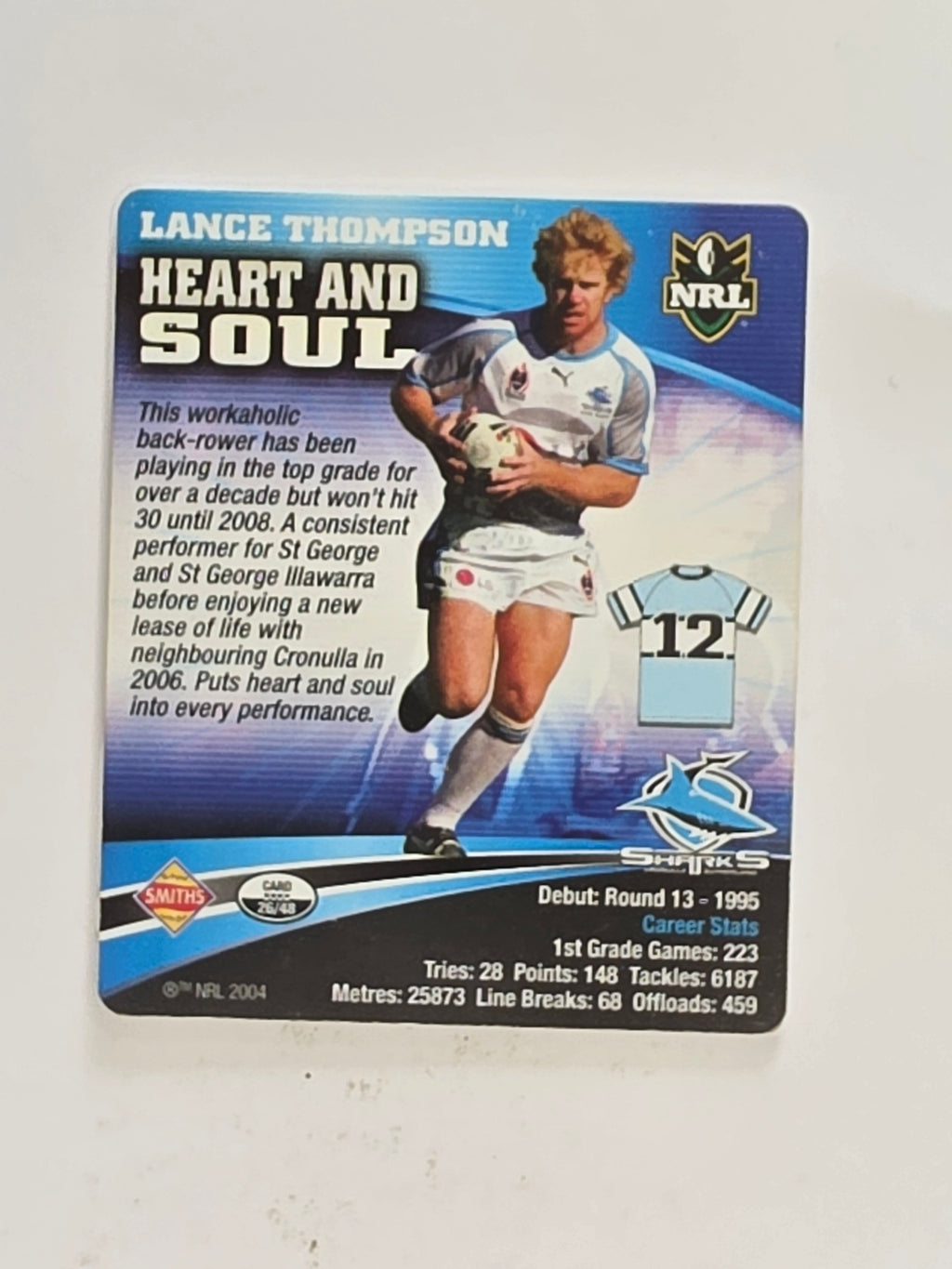 NRL 2007 Footy Tazos Classic Series | #026 Lance Thompson | Cronulla Sutherland Sharks