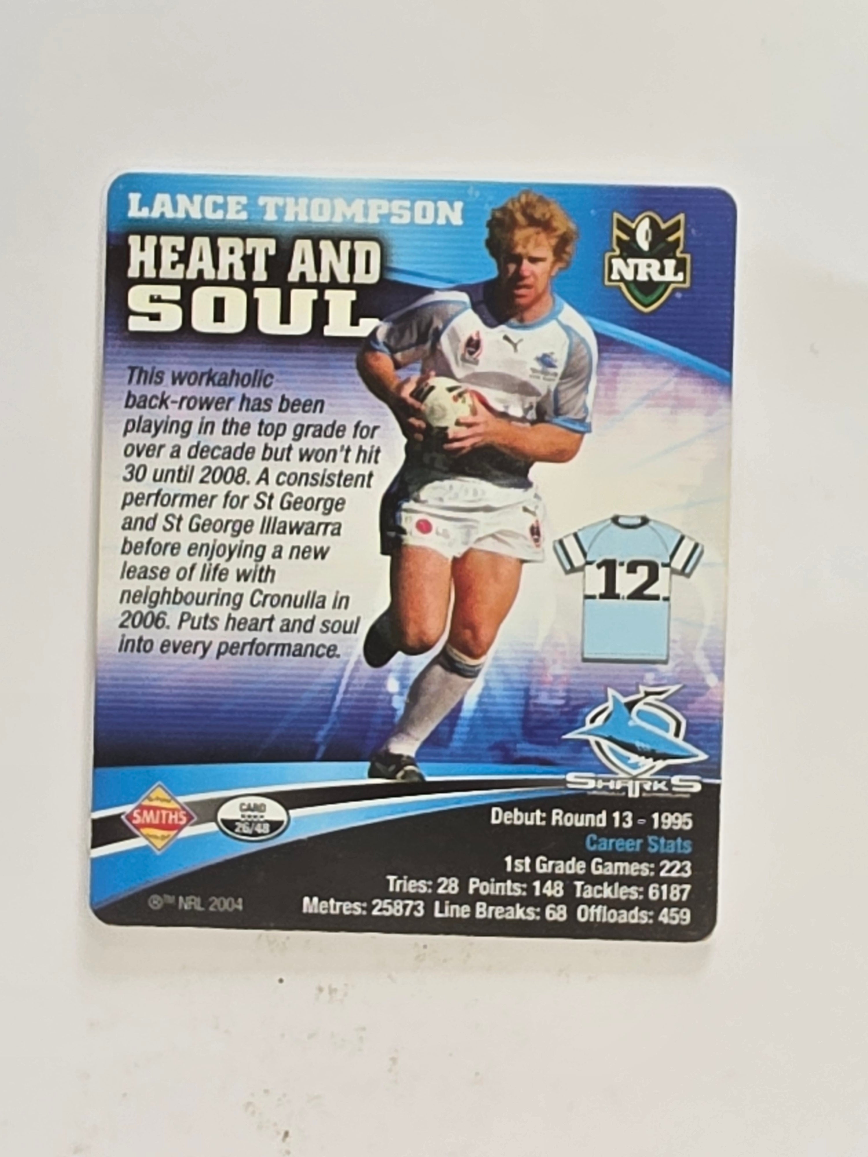 NRL 2007 Footy Tazos Classic Series | #026 Lance Thompson | Cronulla Sutherland Sharks