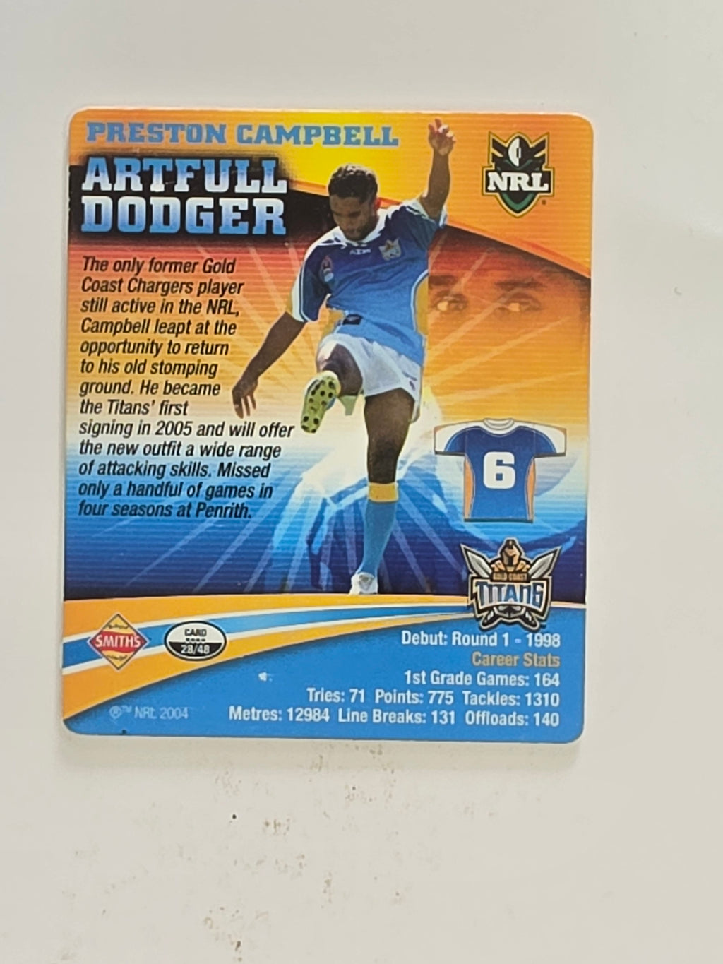 NRL 2007 Footy Tazos Classic Series | #028 Preston Campbell | Gold Coast Titans