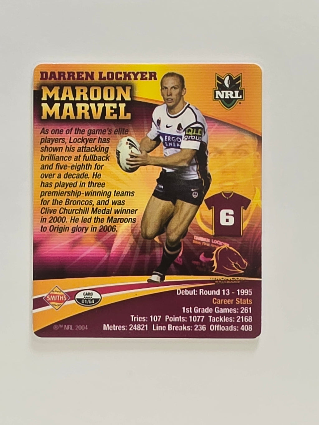 NRL 2007 Footy Tazos Gold Series | #001 Darren Lockyer | Brisbane Broncos