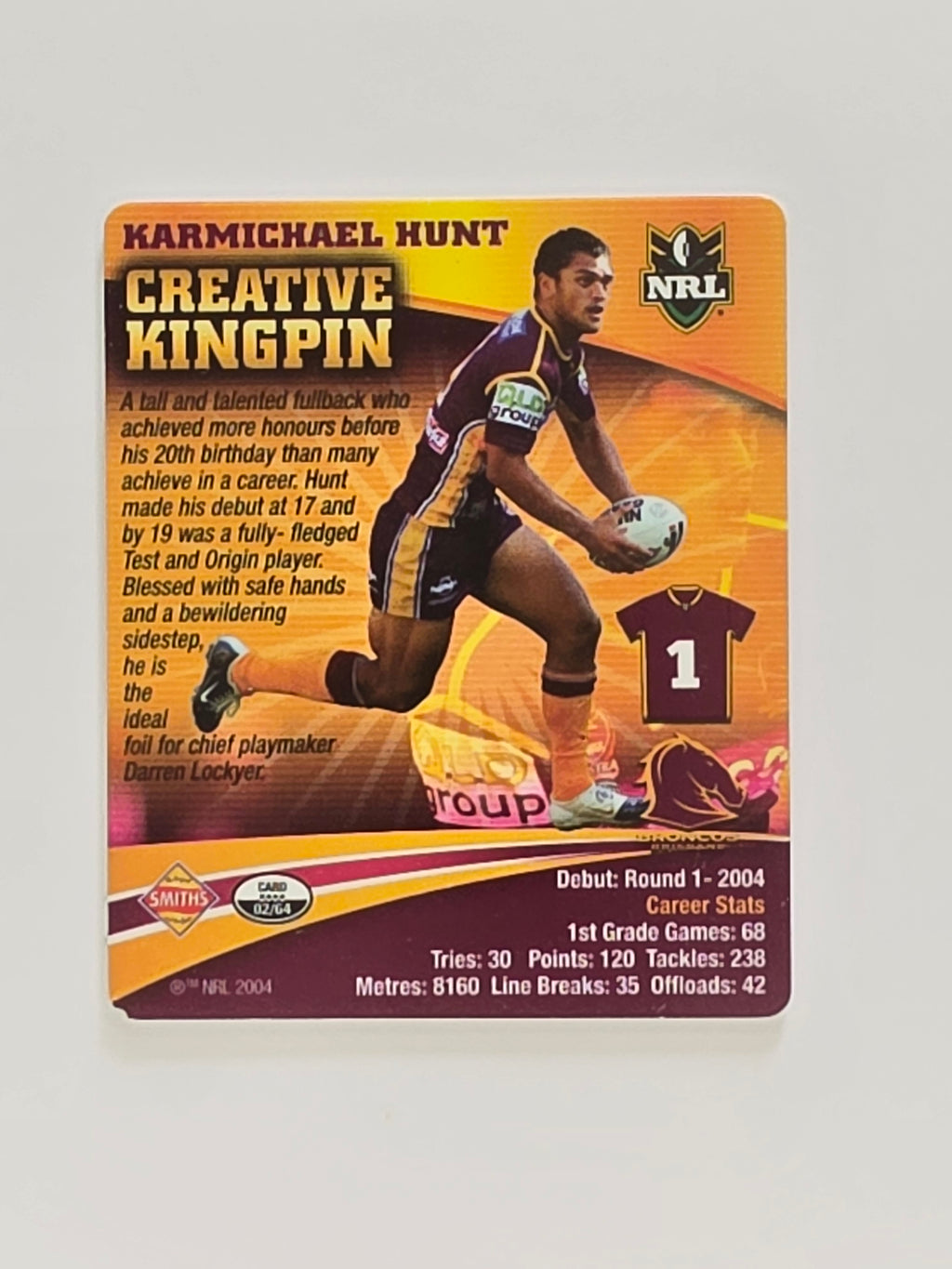 NRL 2007 Footy Tazos Gold Series | #002 Karmichael Hunt | Brisbane Broncos