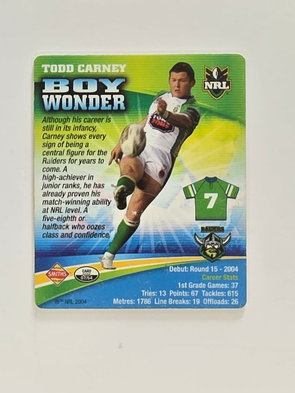 NRL 2007 Footy Tazos Gold Series | #007 Todd Carney | Canberra Raiders