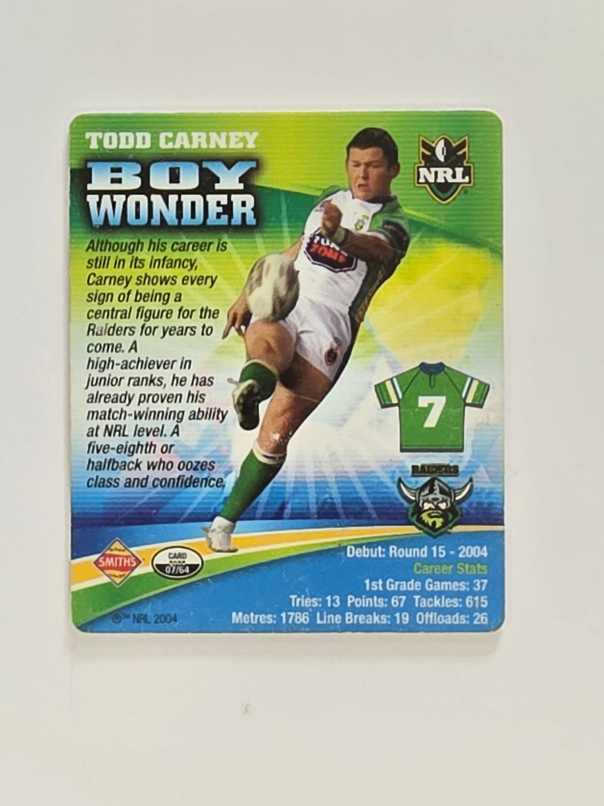 NRL 2007 Footy Tazos Gold Series | #007 Todd Carney | Canberra Raiders