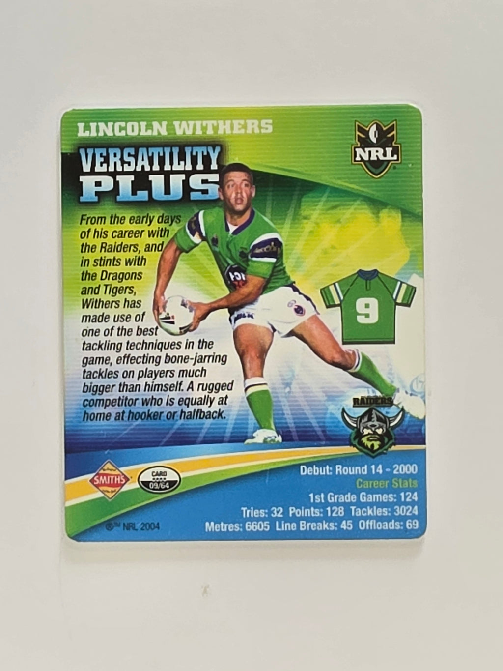 NRL 2007 Footy Tazos Gold Series | #009 Lincoln Withers | Canberra Raiders
