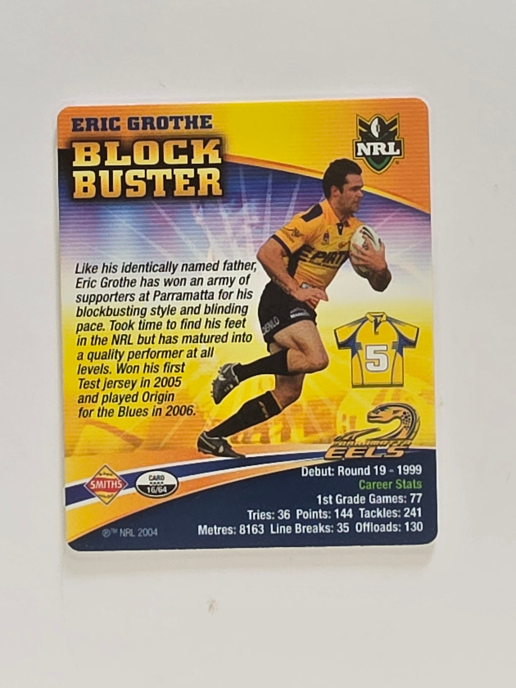 NRL 2007 Footy Tazos Gold Series | #016 Eric Grothe | Parramatta Eels