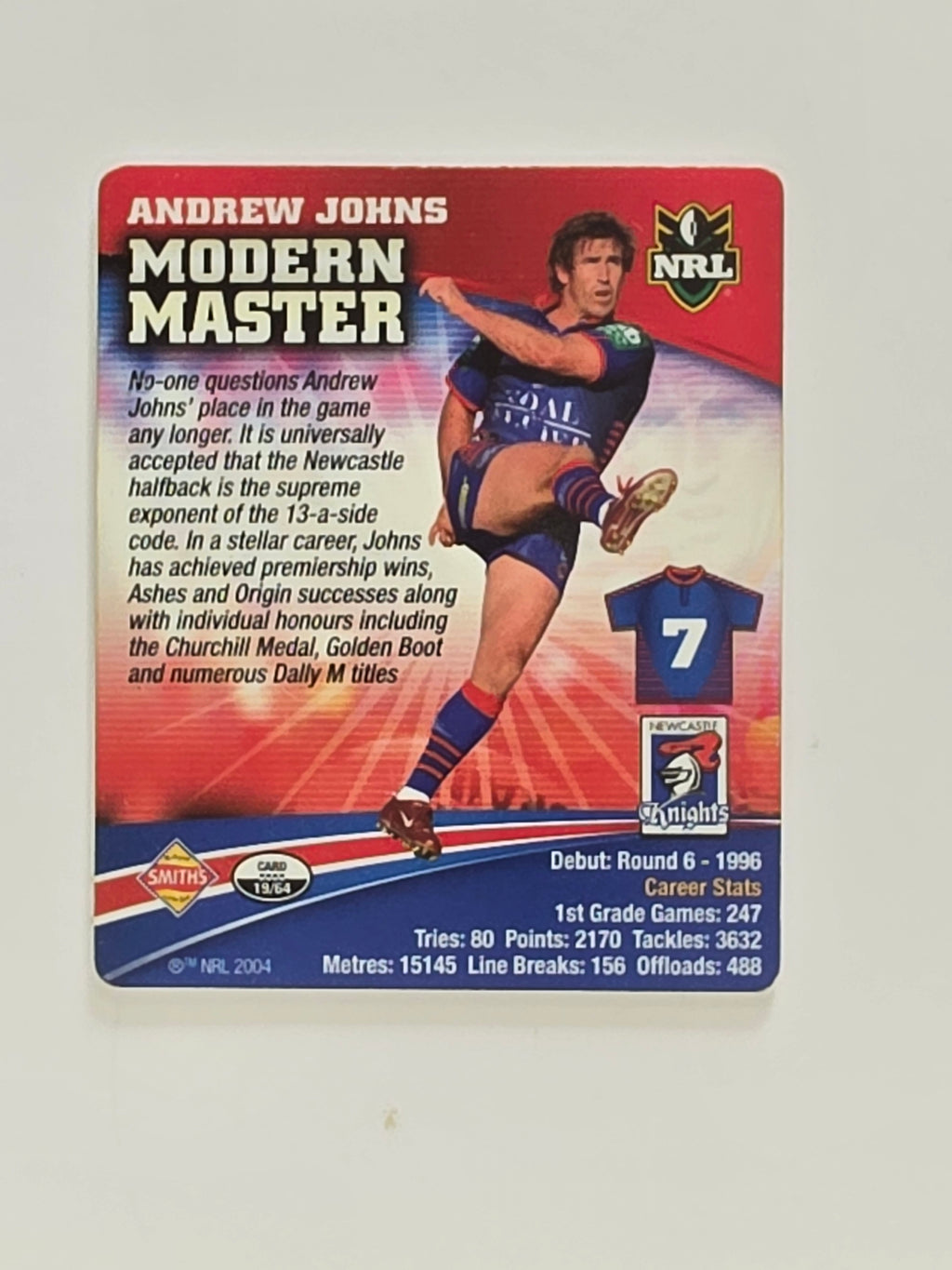 NRL 2007 Footy Tazos Gold Series | #019 Andrew Johns | Newcastle Knights
