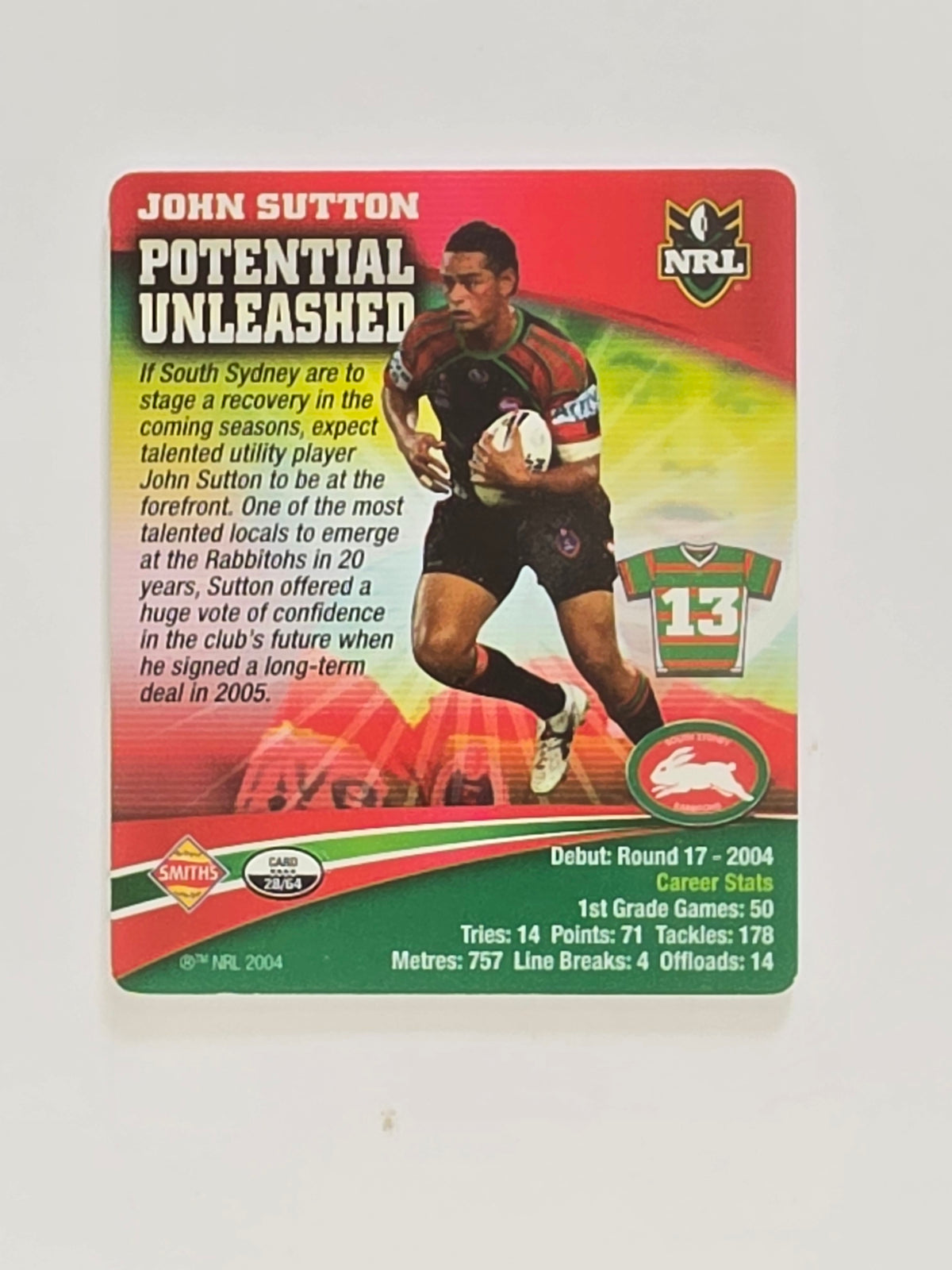 NRL 2007 Footy Tazos Gold Series | #028 John Sutton | South Sydney Rabbitohs