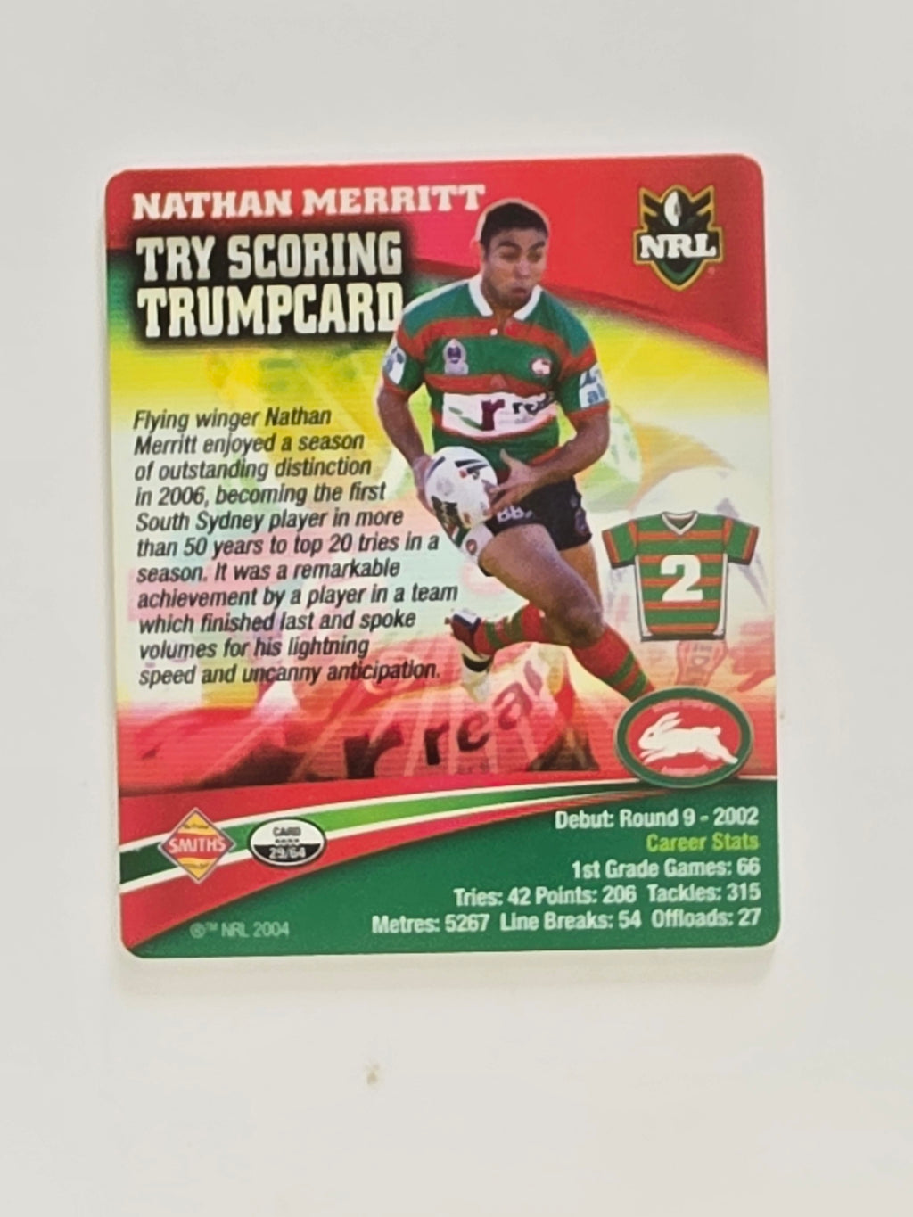 NRL 2007 Footy Tazos Gold Series | #029 Nathan Merritt | South Sydney Rabbitohs