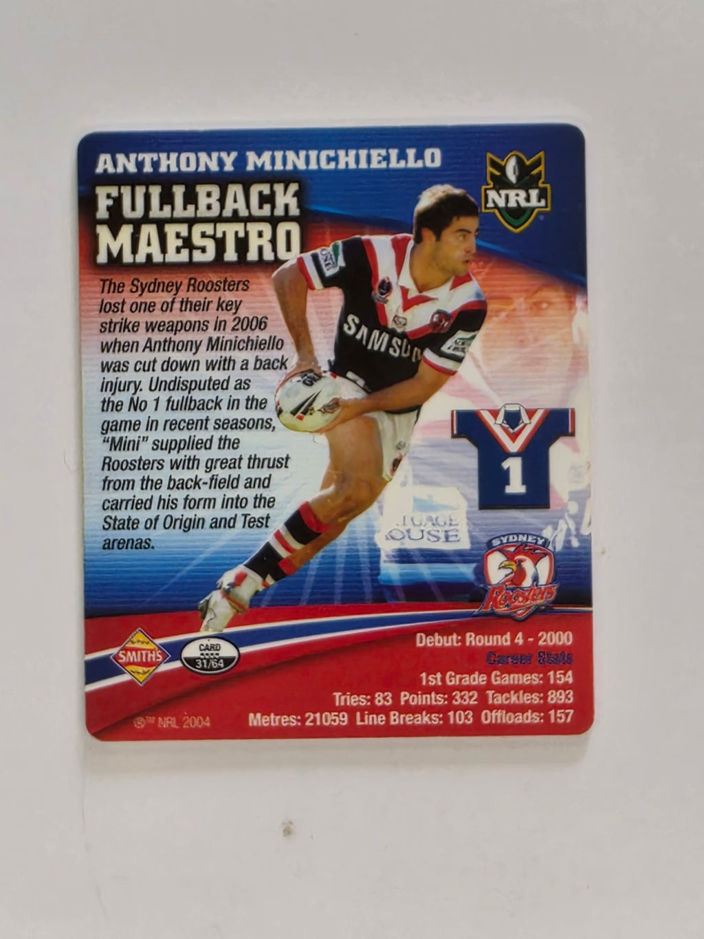 NRL 2007 Footy Tazos Gold Series | #031 Anthony Minichiello | Sydney Roosters