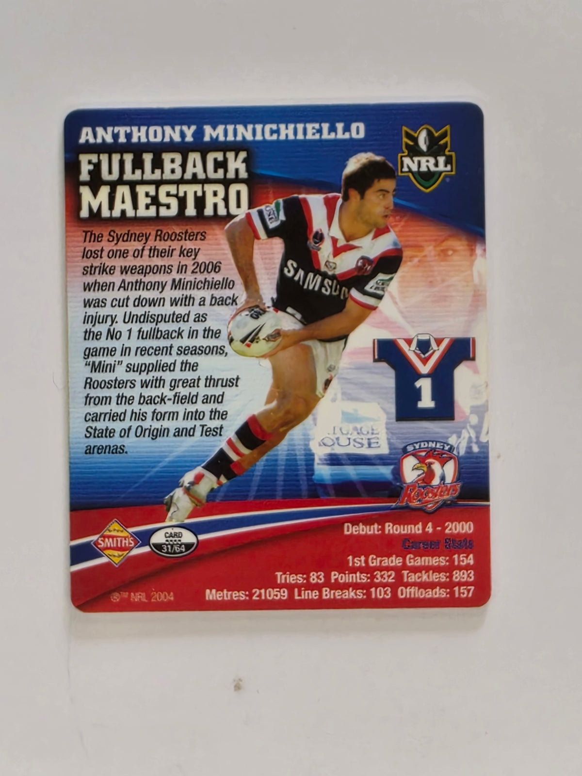 NRL 2007 Footy Tazos Gold Series | #031 Anthony Minichiello | Sydney Roosters