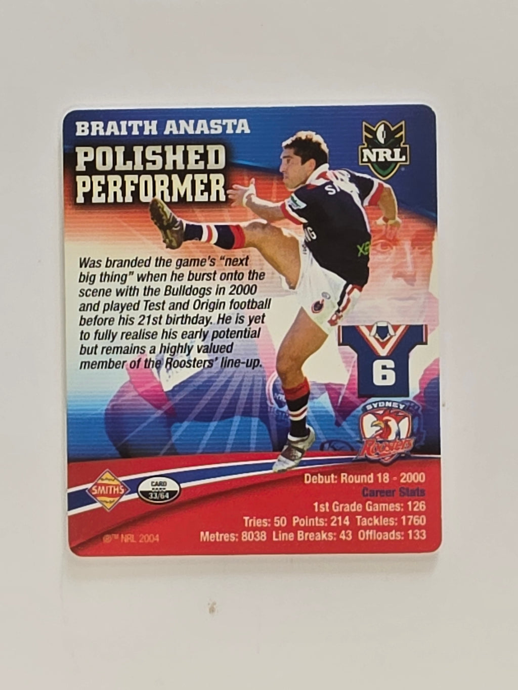 NRL 2007 Footy Tazos Gold Series | #033 Braith Anasta | Sydney Roosters