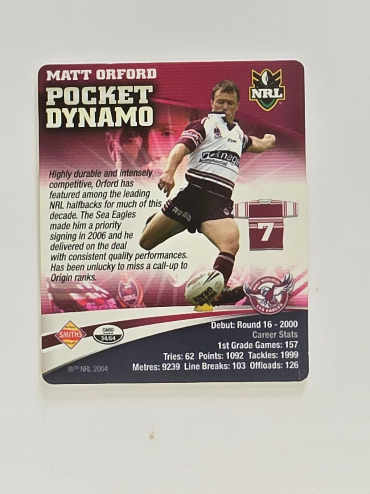 NRL 2007 Footy Tazos Gold Series | #034 Matt Orford | Manly Warringah Sea Eagles