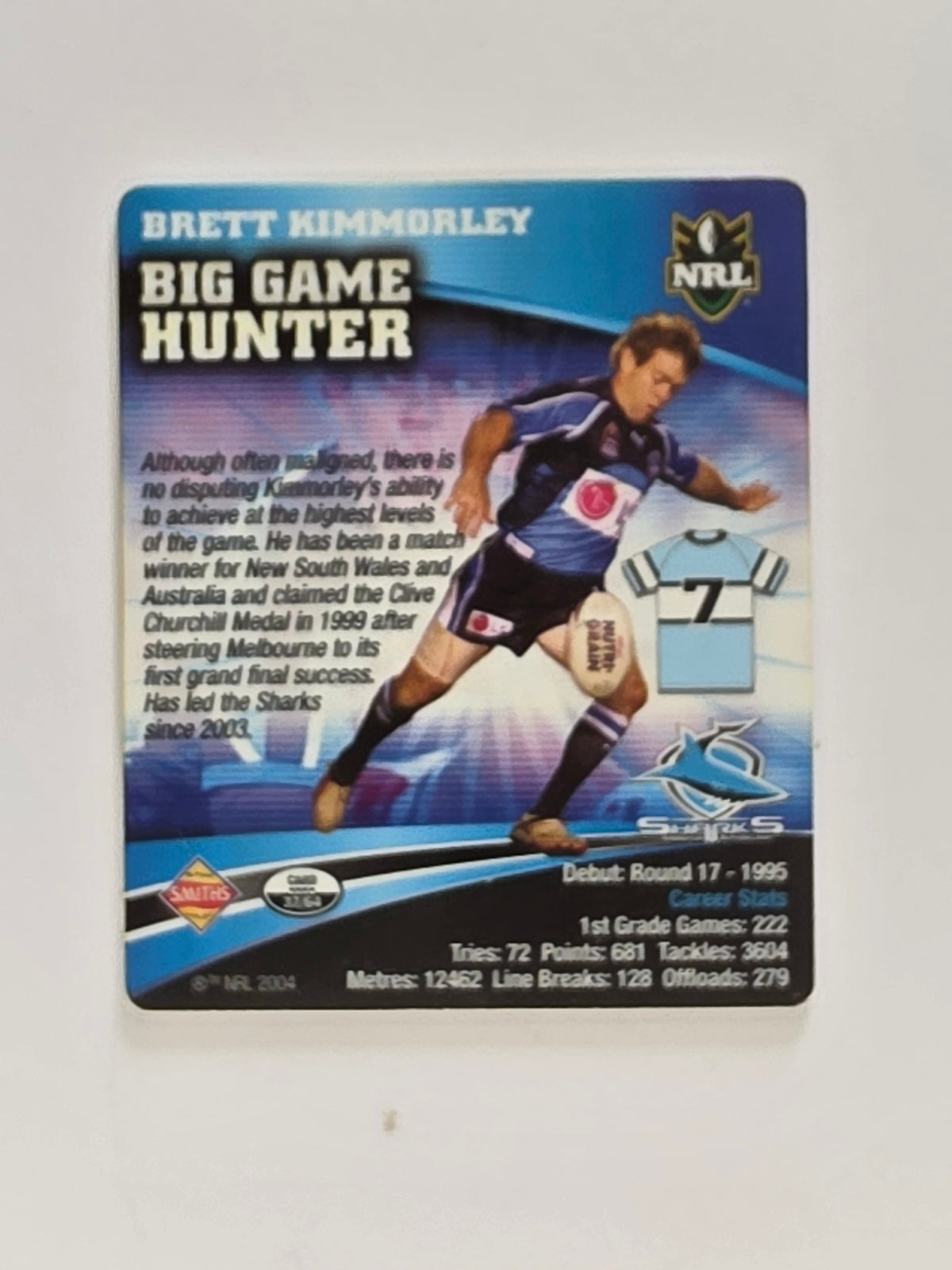 NRL 2007 Footy Tazos Gold Series | #037 Brett Kimmorley | Cronulla Sutherland Sharks