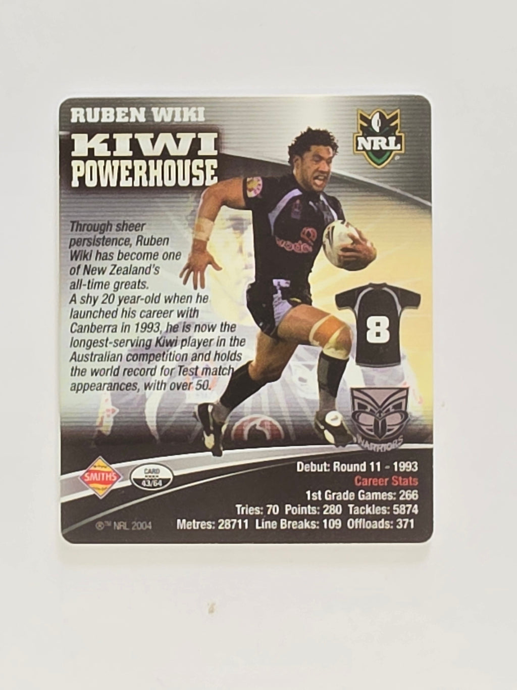 NRL 2007 Footy Tazos Gold Series | #043 Ruben Wiki | New Zealand Warriors