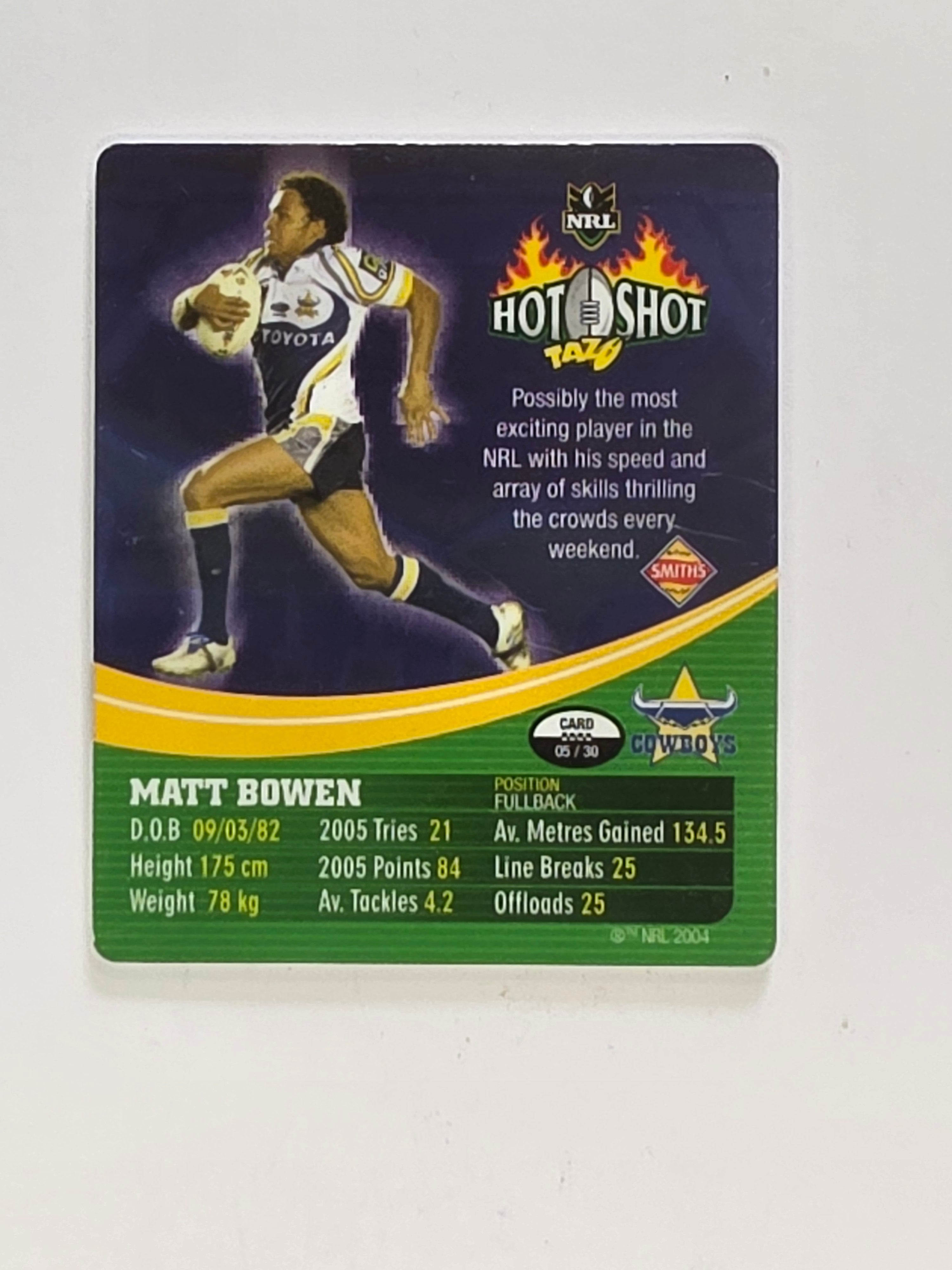 NRL 2006 Hot Shot Classic Tazos | #005 Matt Bowen | North Queensland Cowboys
