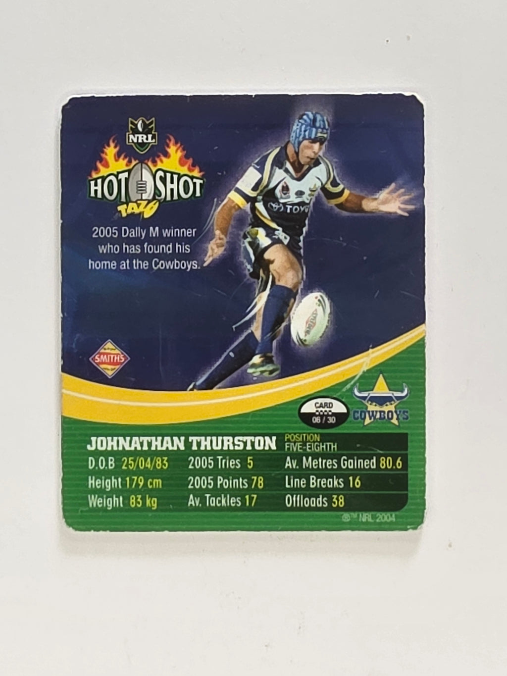 NRL 2006 Hot Shot Classic Tazos | #006 Johnathon Thurston | North Queensland Cowboys