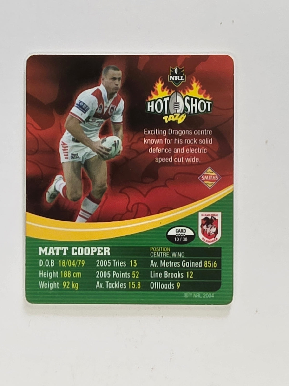 NRL 2006 Hot Shot Classic Tazos | #010 Matt Cooper | St George Illawarra Dragons