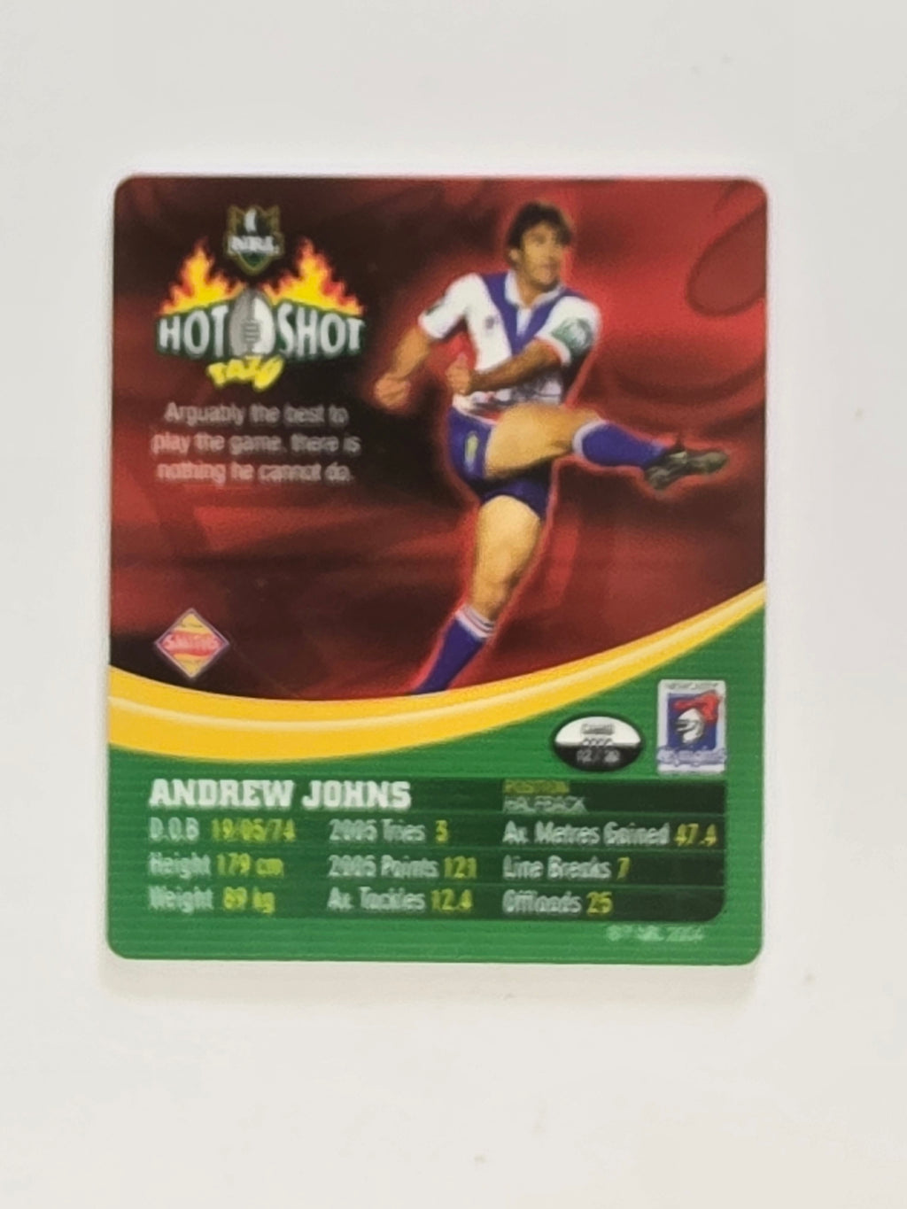 NRL 2006 Hot Shot Classic Tazos | #012 Andrew Johns | Newcastle Knights