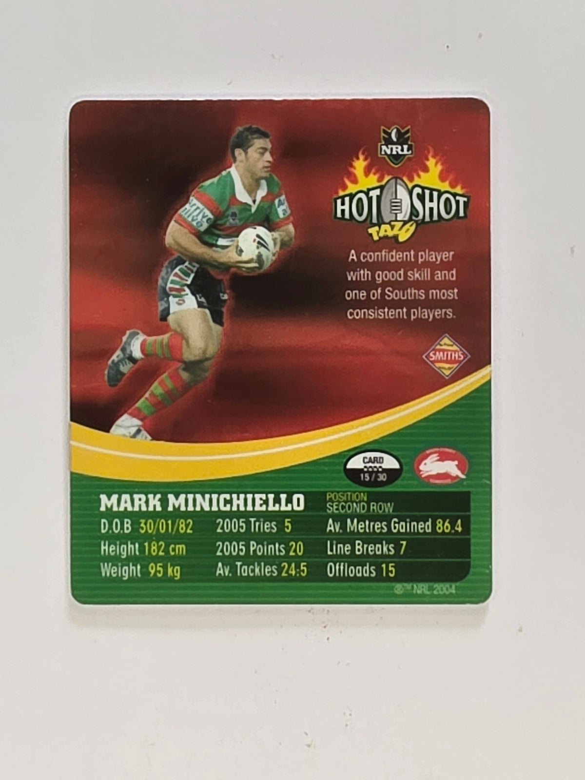 NRL 2006 Hot Shot Classic Tazos | #015 Mark Minichiello | Sydney Roosters