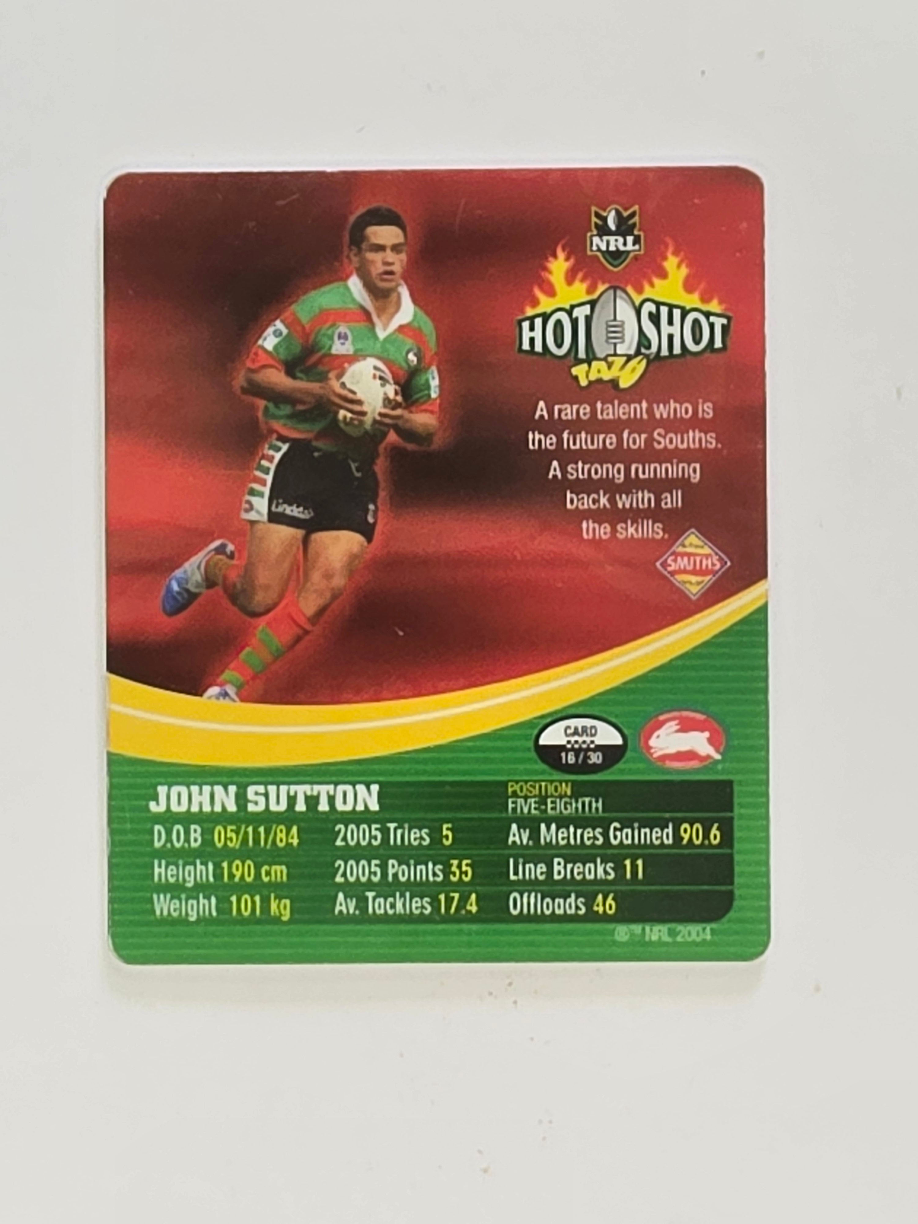 NRL 2006 Hot Shot Classic Tazos | #016 John Sutton | South Sydney Rabbitohs