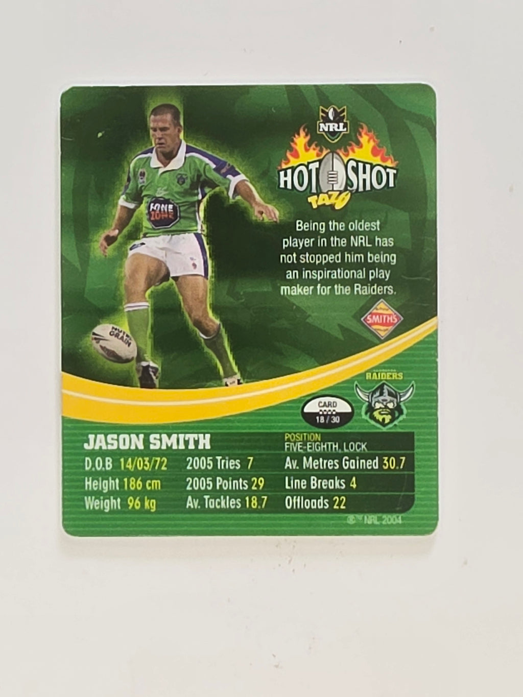 NRL 2006 Hot Shot Classic Tazos | #018 Jason Smith | Canberra Raiders