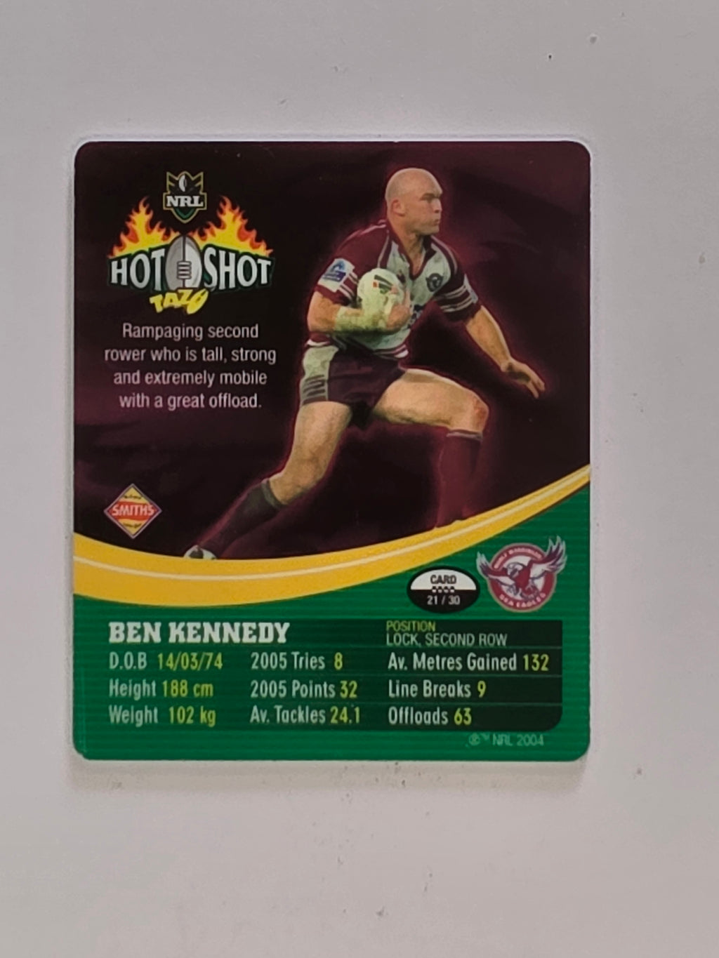 NRL 2006 Hot Shot Classic Tazos | #021 Ben Kennedy | Manly Warringah Sea Eagles