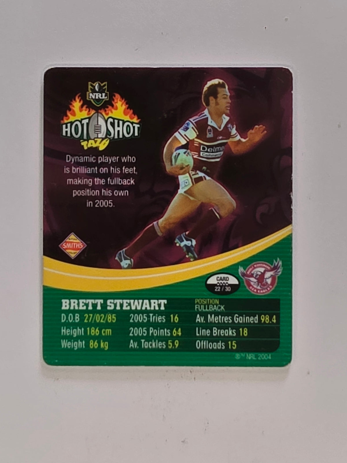 NRL 2006 Hot Shot Classic Tazos | #022 Brett Stewart | Manly Warringah Sea Eagles