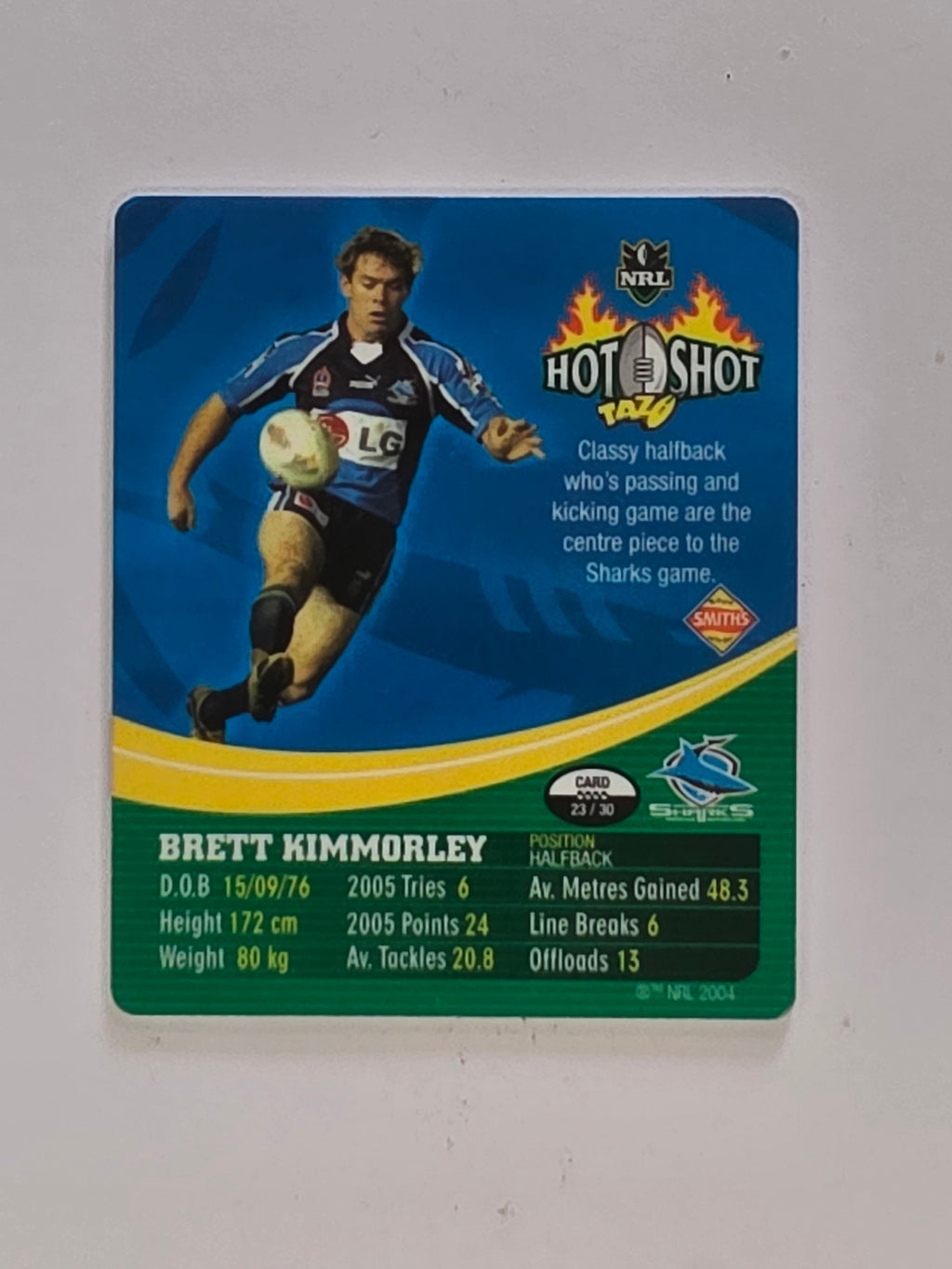 NRL 2006 Hot Shot Classic Tazos | #023 Brett Kimmorley | Cronulla Sutherland Sharks