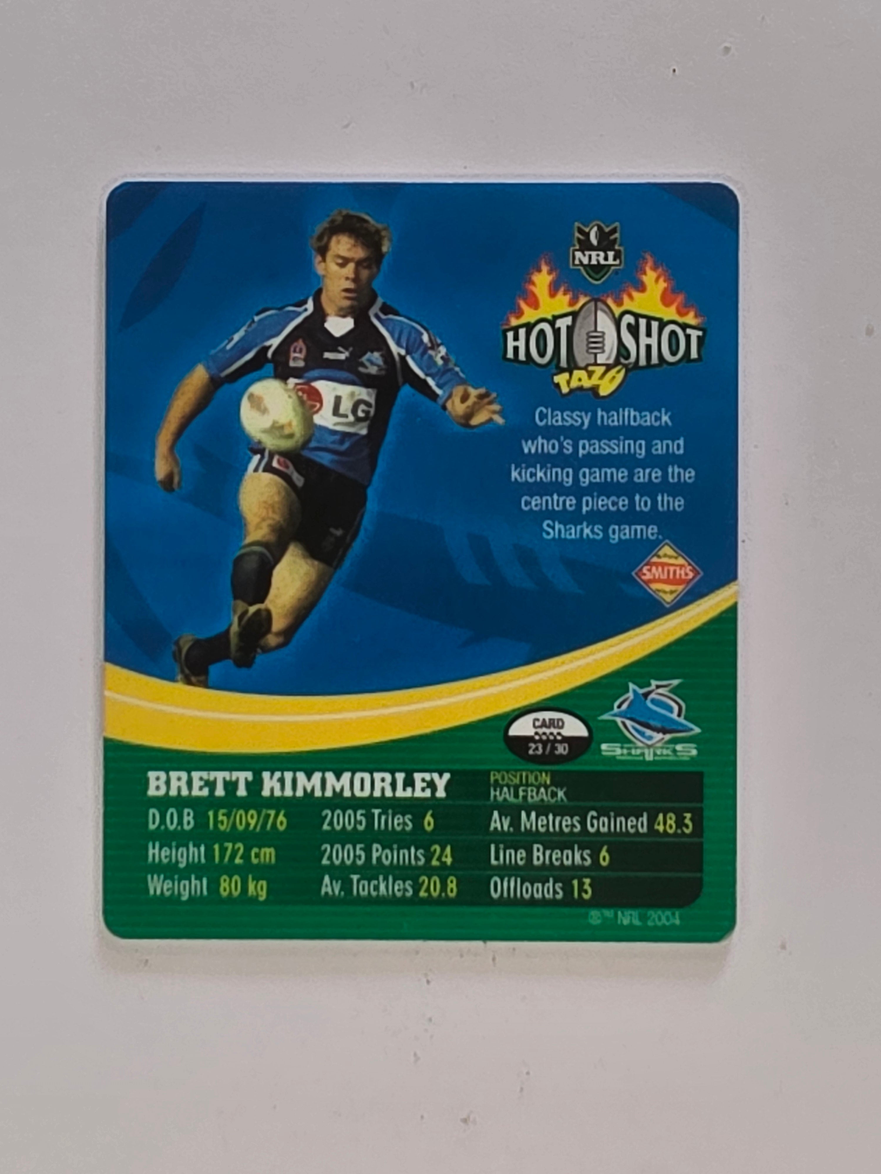 NRL 2006 Hot Shot Classic Tazos | #023 Brett Kimmorley | Cronulla Sutherland Sharks