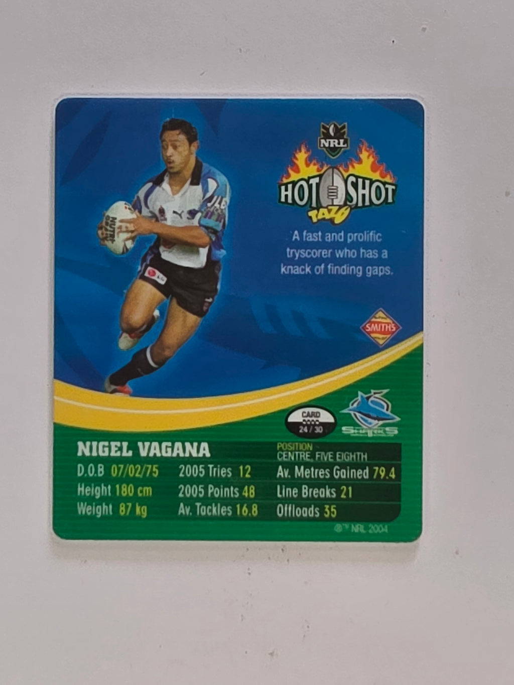 NRL 2006 Hot Shot Classic Tazos | #024 Nigel Vagana | Cronulla Sutherland Sharks