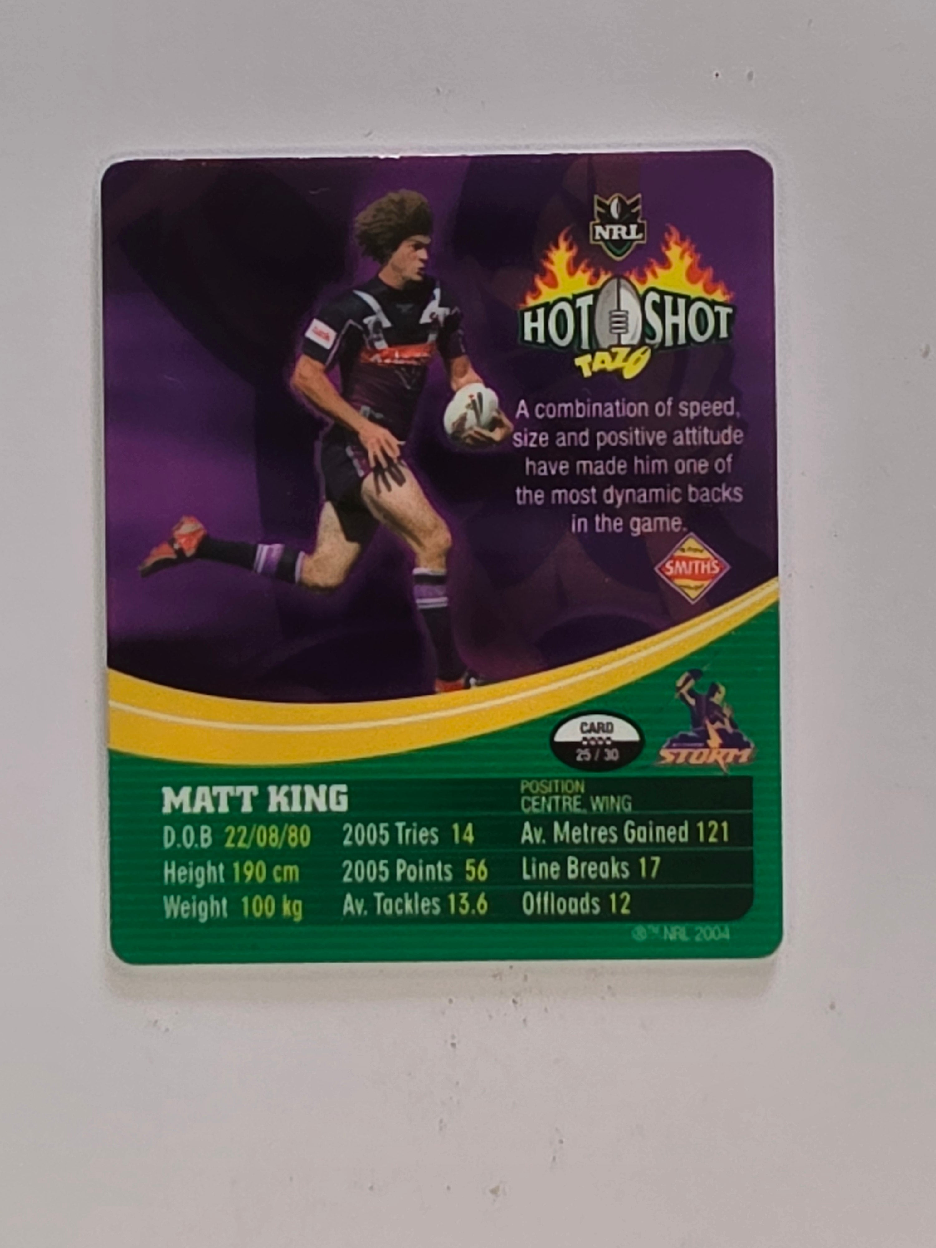 NRL 2006 Hot Shot Classic Tazos | #025 Matt King | Melbourne Storm