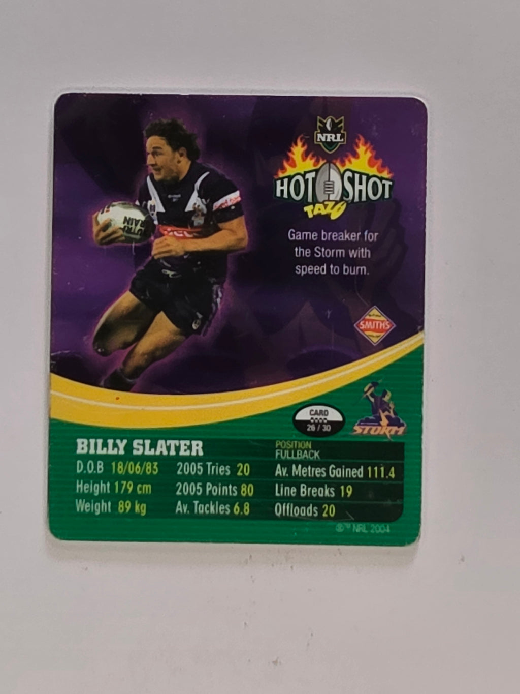 NRL 2006 Hot Shot Classic Tazos | #026 Billy Slater | Melbourne Storm