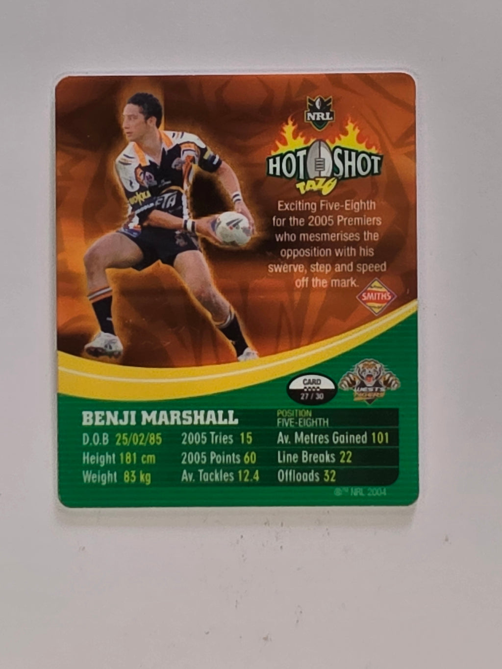 NRL 2006 Hot Shot Classic Tazos | #027 Benji Marshall | Wests Tigers