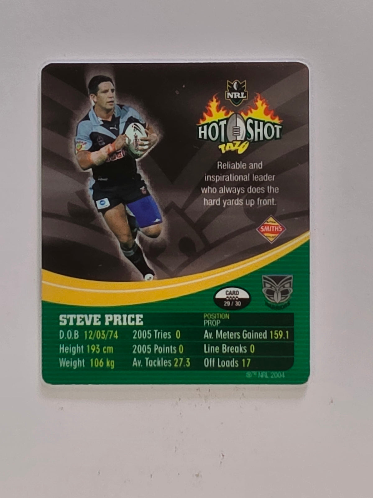NRL 2006 Hot Shot Classic Tazos | #029 Steve Price | New Zealand Warriors