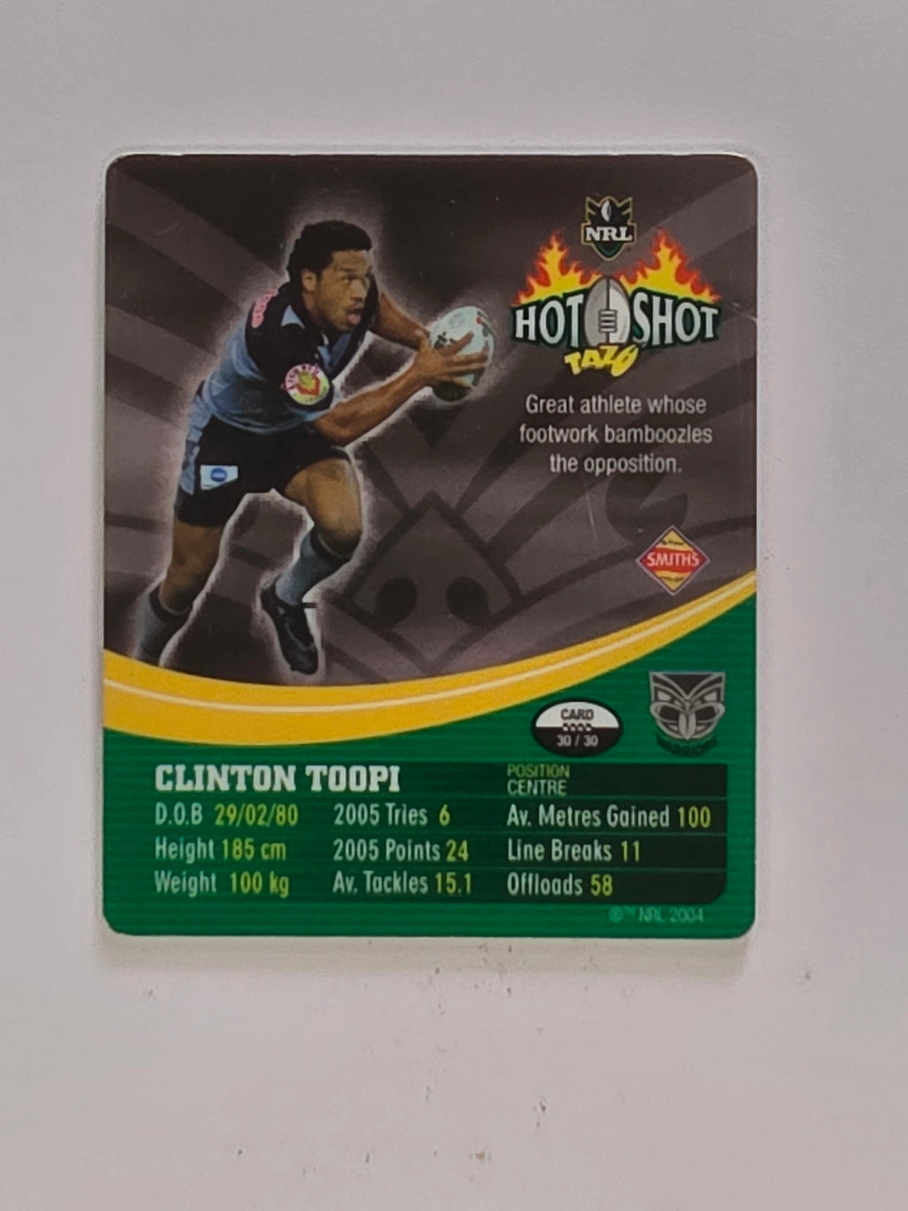 NRL 2006 Hot Shot Classic Tazos | #030 Clinton Toopi | New Zealand Warriors