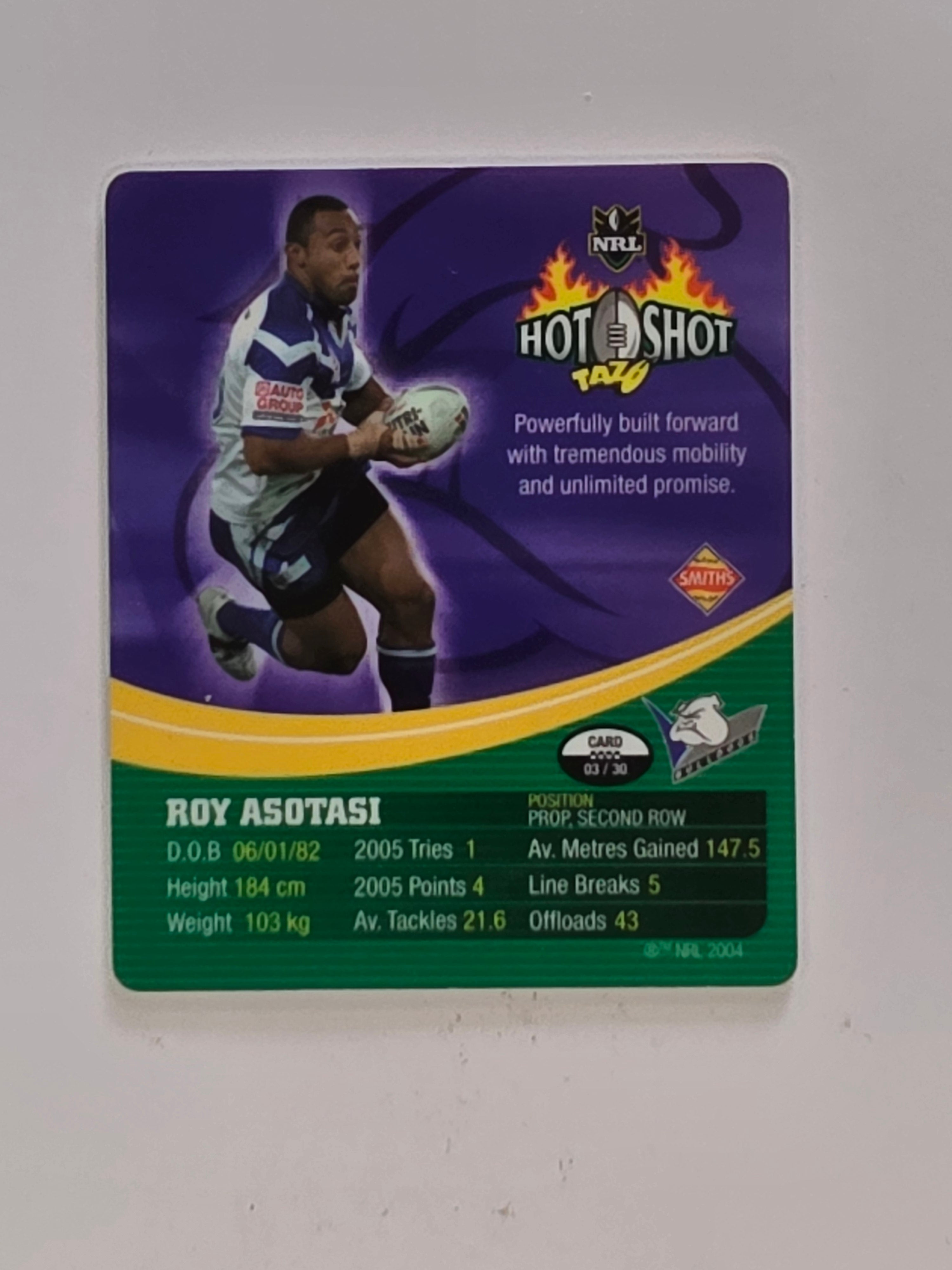 NRL 2006 Hot Shot Hologram Tazos | #003 Roy Asotasi | Canterbury Bankstown Bulldogs