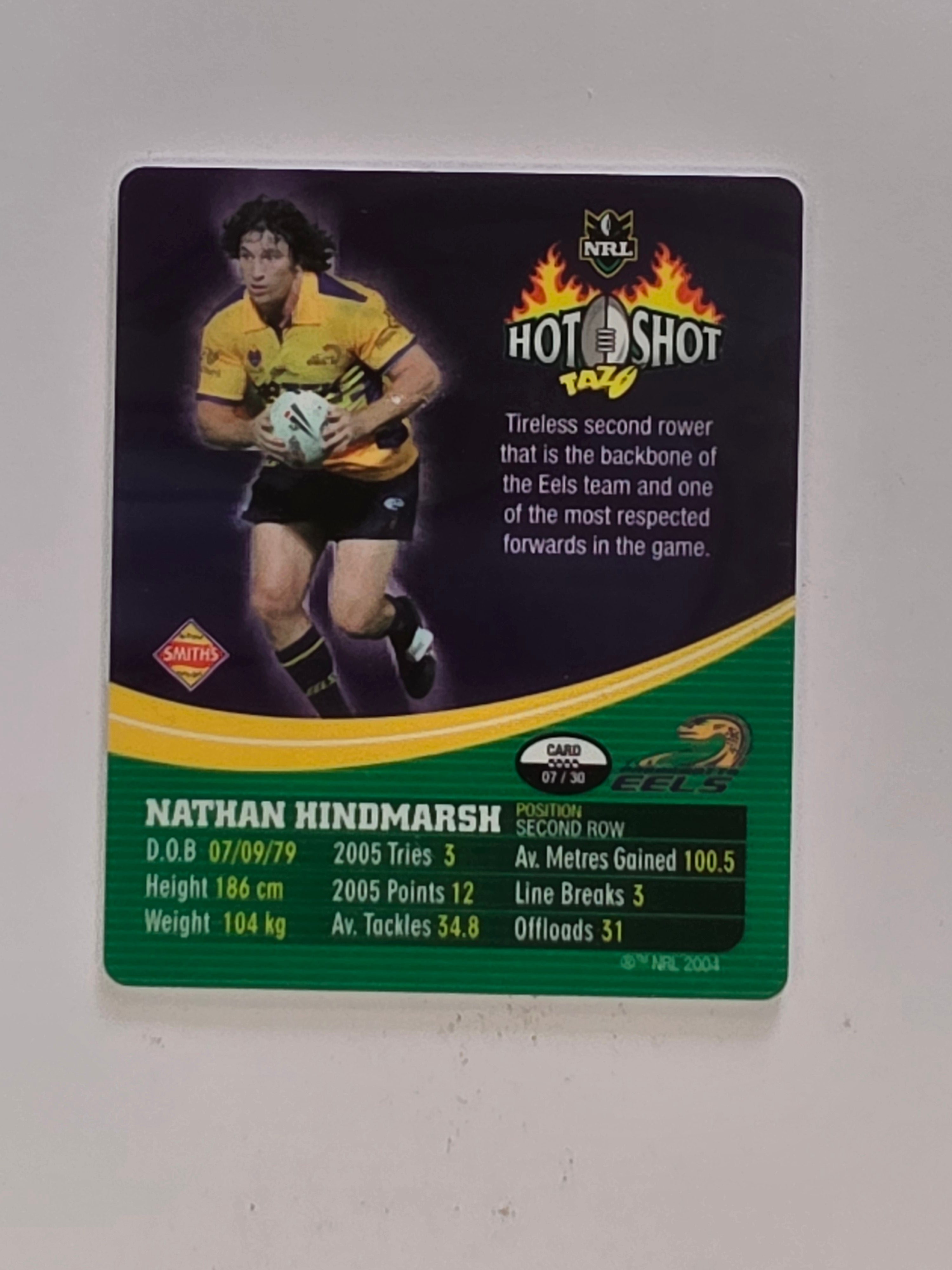 NRL 2006 Hot Shot Hologram Tazos | #007 Nathan Hindmarsh | Parramatta Eels