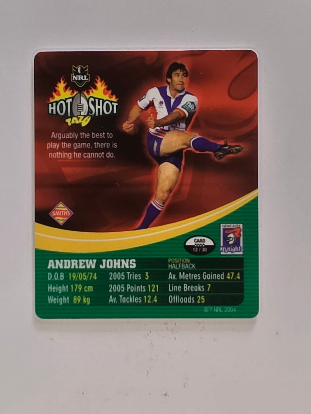 NRL 2006 Hot Shot Hologram Tazos | #012 Andrew Johns | Newcastle Knights