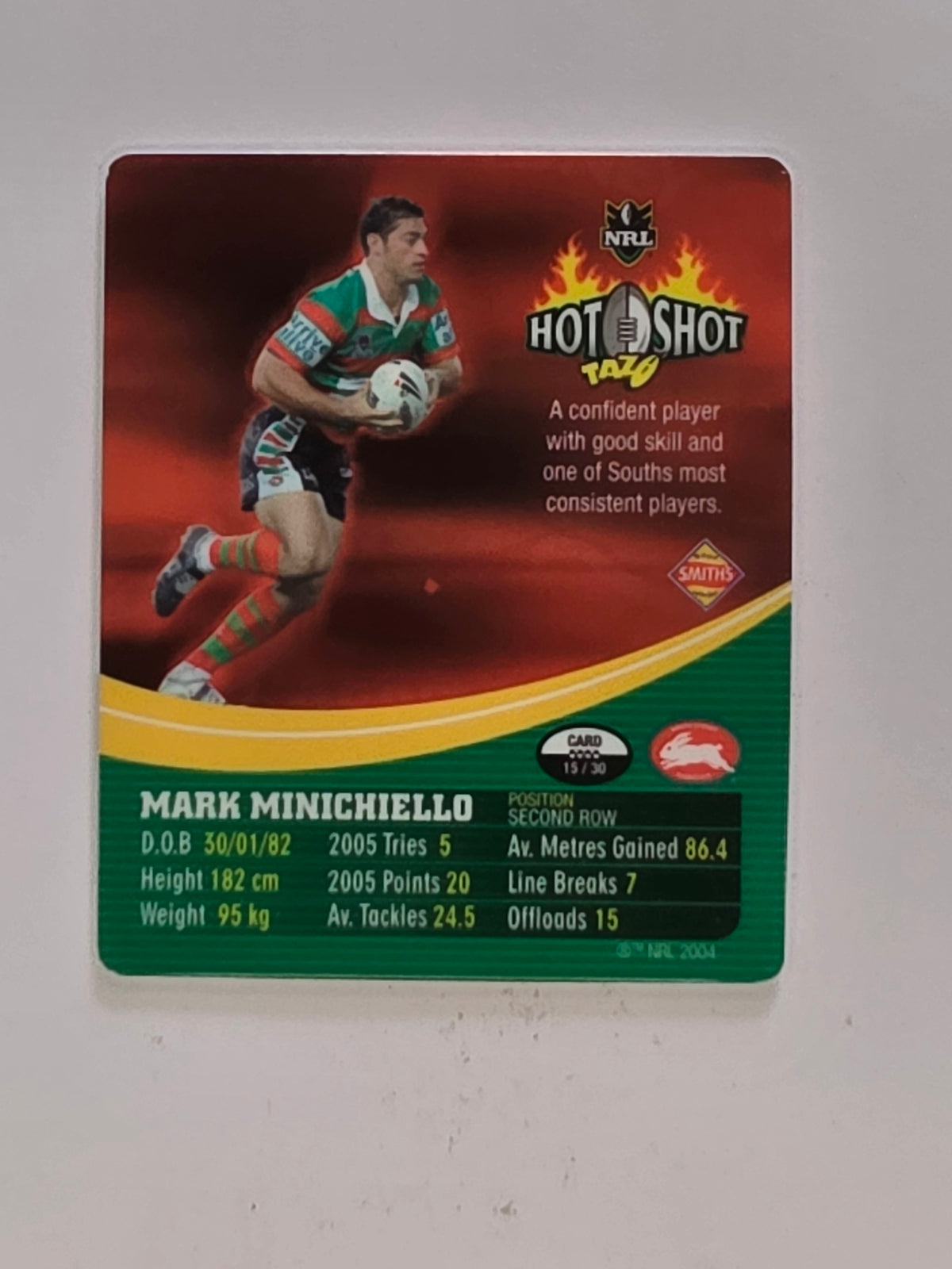 NRL 2006 Hot Shot Hologram Tazos | #015 Mark Minichiello | Sydney Roosters