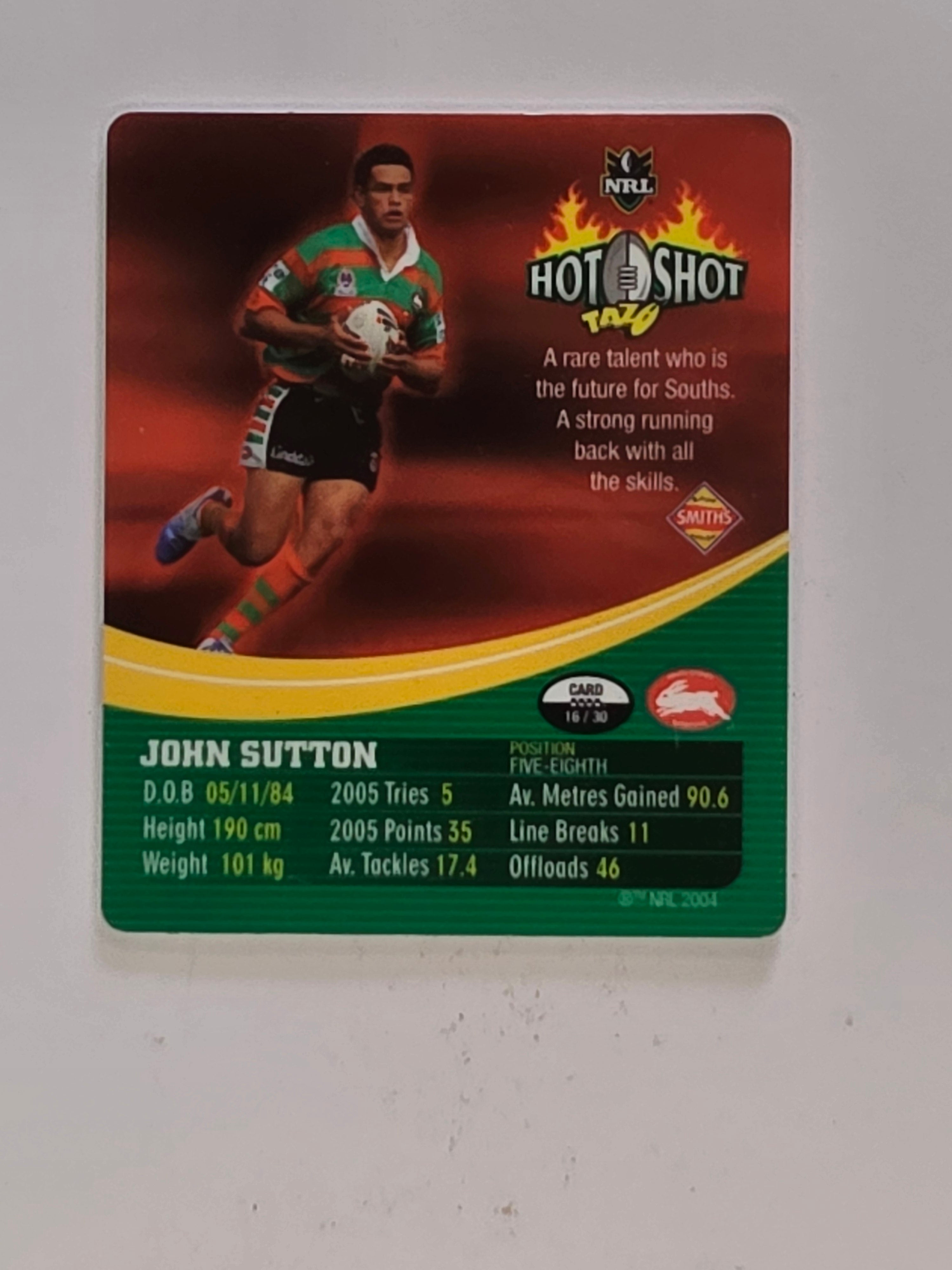 NRL 2006 Hot Shot Hologram Tazos | #016 John Sutton | South Sydney Rabbitohs