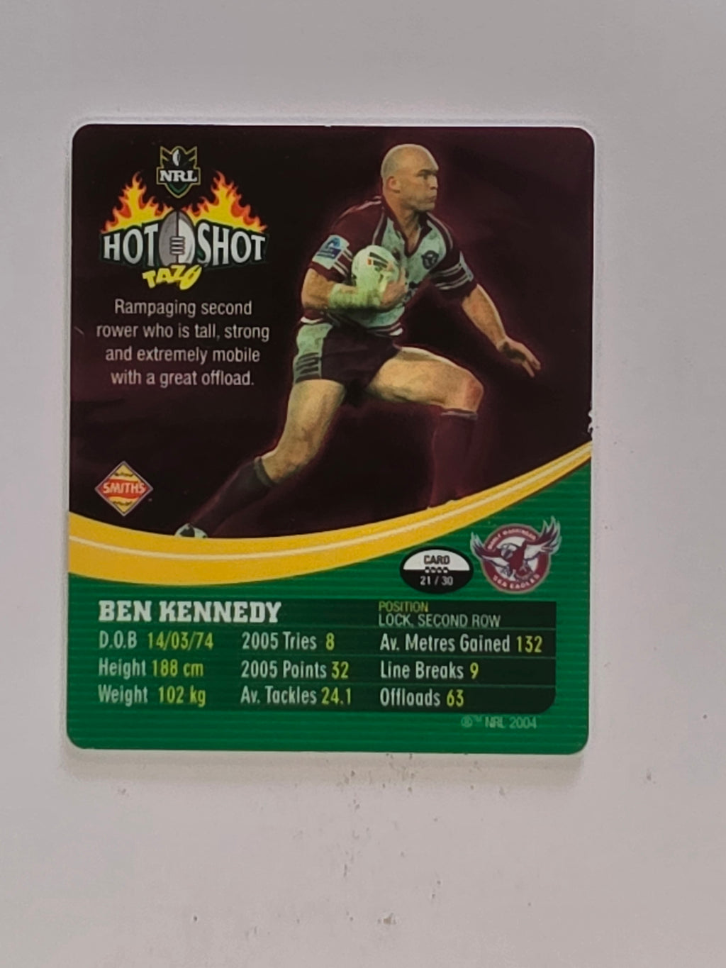 NRL 2006 Hot Shot Hologram Tazos | #021 Ben Kennedy | Manly Warringah Sea Eagles