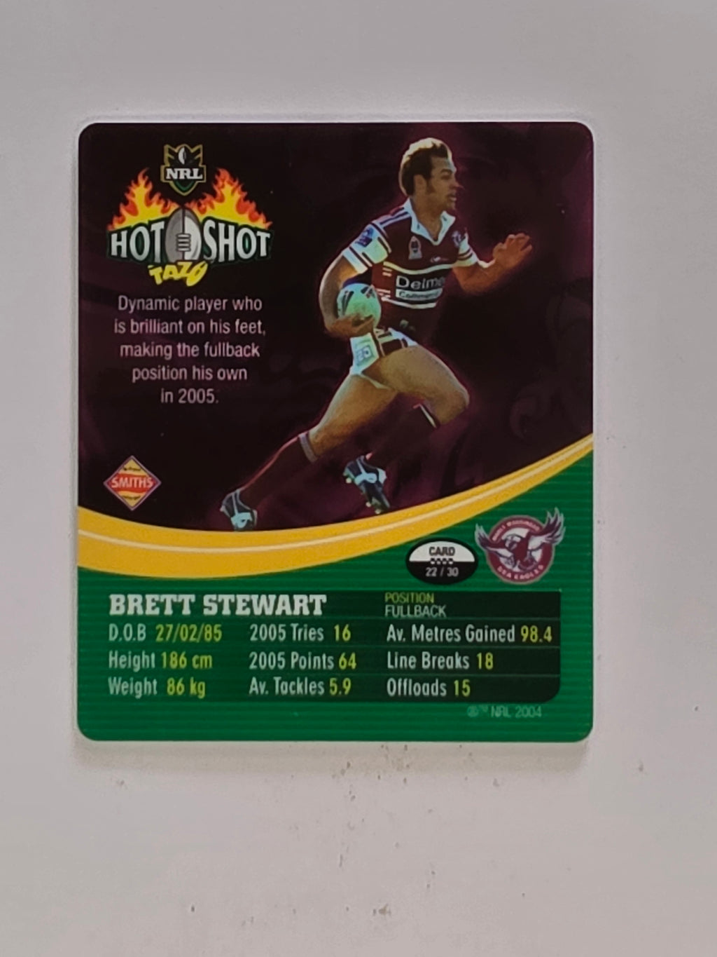 NRL 2006 Hot Shot Hologram Tazos | #022 Brett Stewart | Manly Warringah Sea Eagles