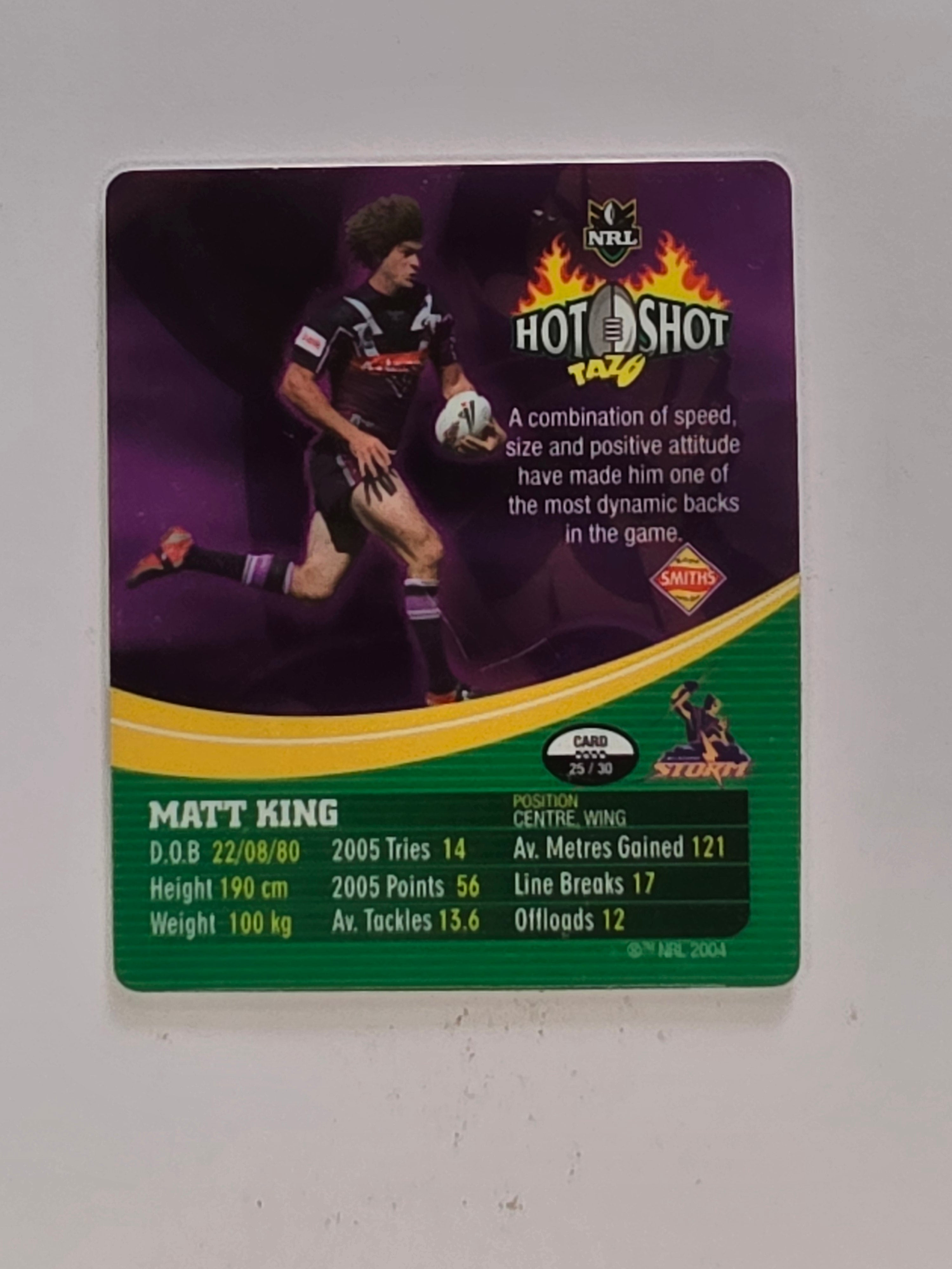 NRL 2006 Hot Shot Hologram Tazos | #025 Matt King | Melbourne Storm