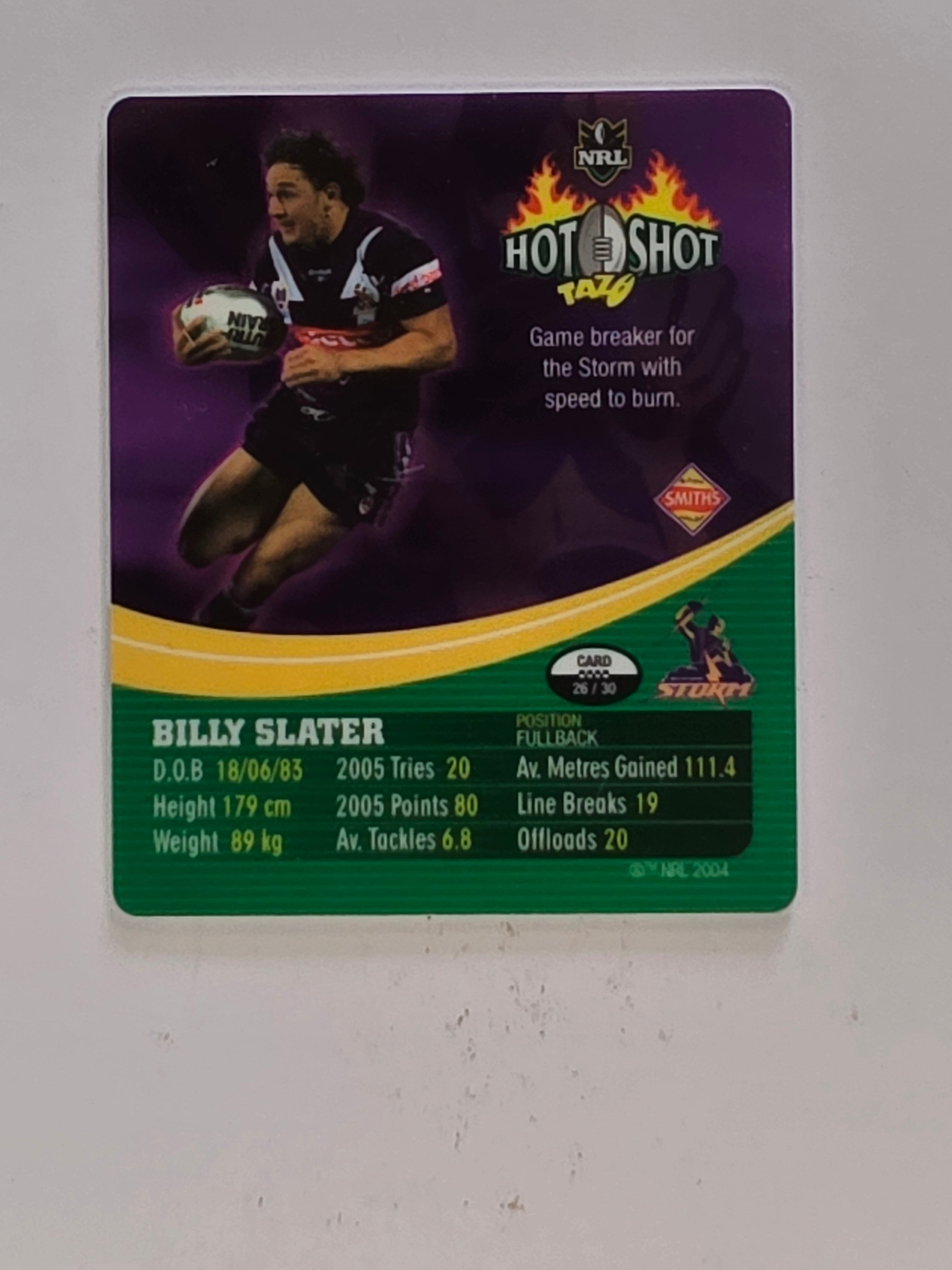 NRL 2006 Hot Shot Hologram Tazos | #026 Billy Slater | Melbourne Storm