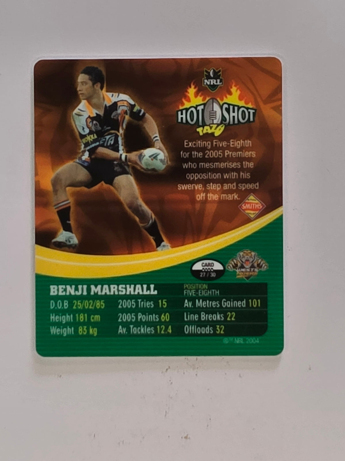NRL 2006 Hot Shot Hologram Tazos | #027 Benji Marshall | Wests Tigers