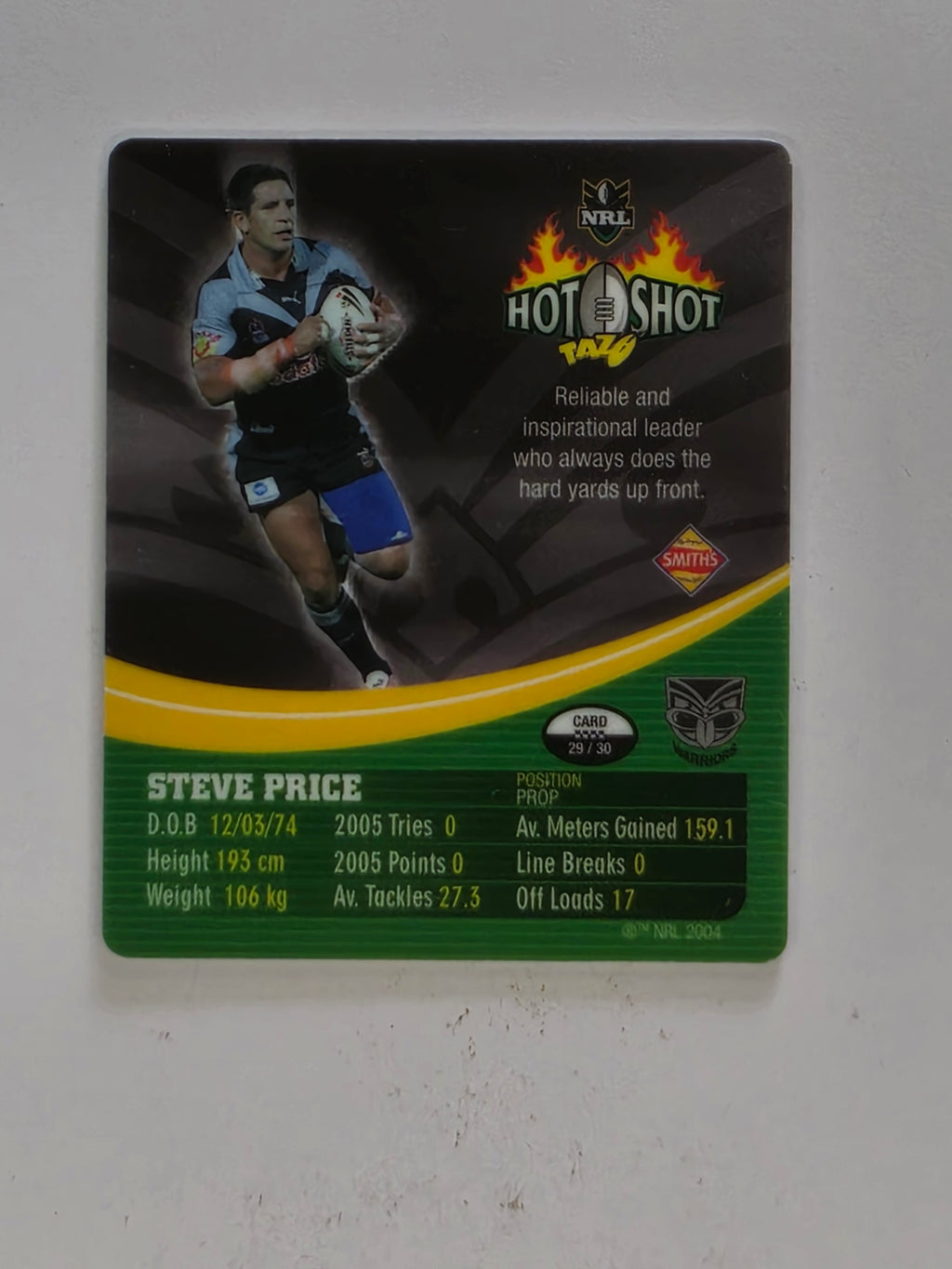 NRL 2006 Hot Shot Hologram Tazos | #029 Steve Price | New Zealand Warriors