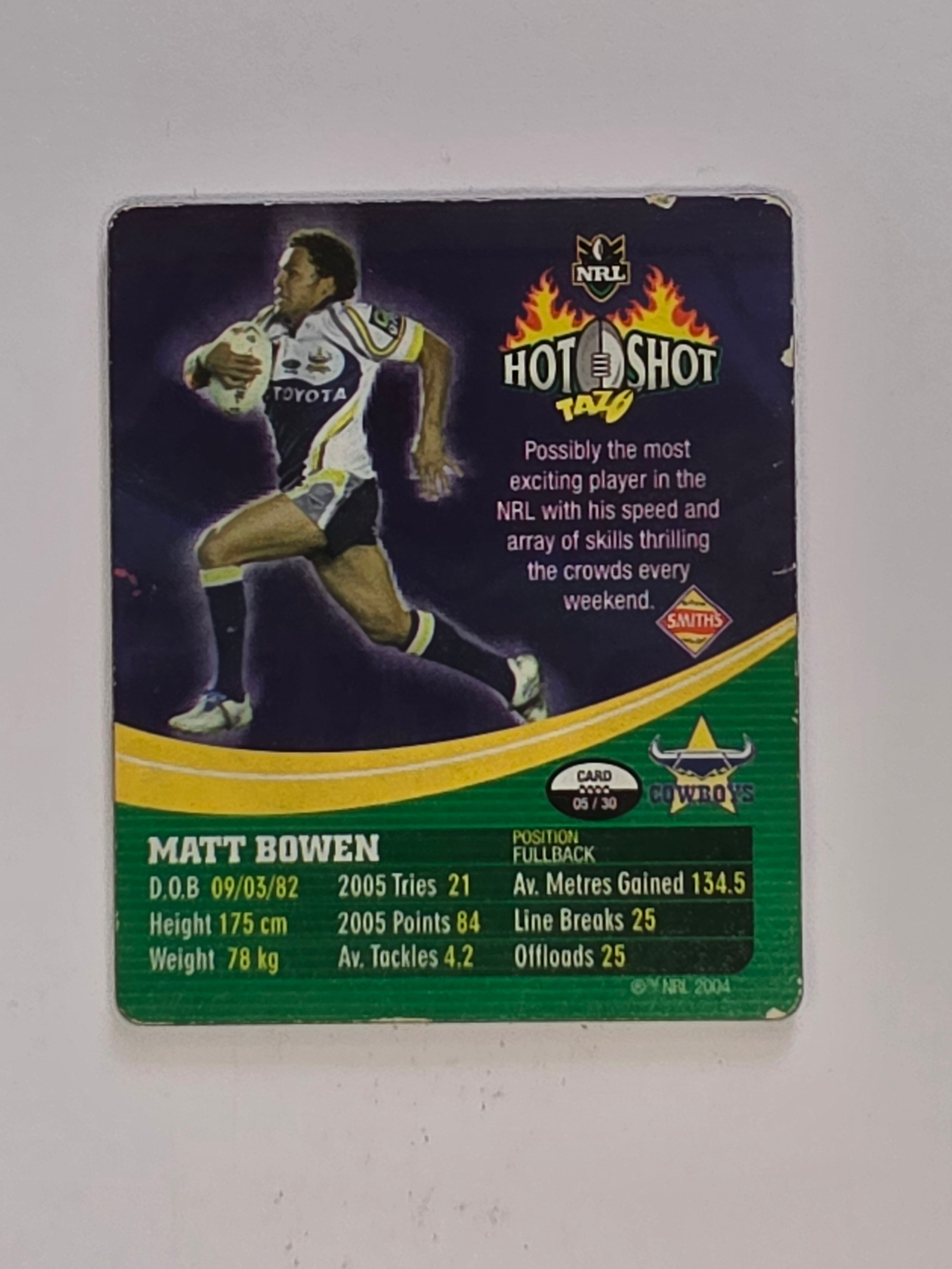 NRL 2006 Hot Shot Shattering 3D Tazos | #005 Matt Bowen | North Queensland Cowboys