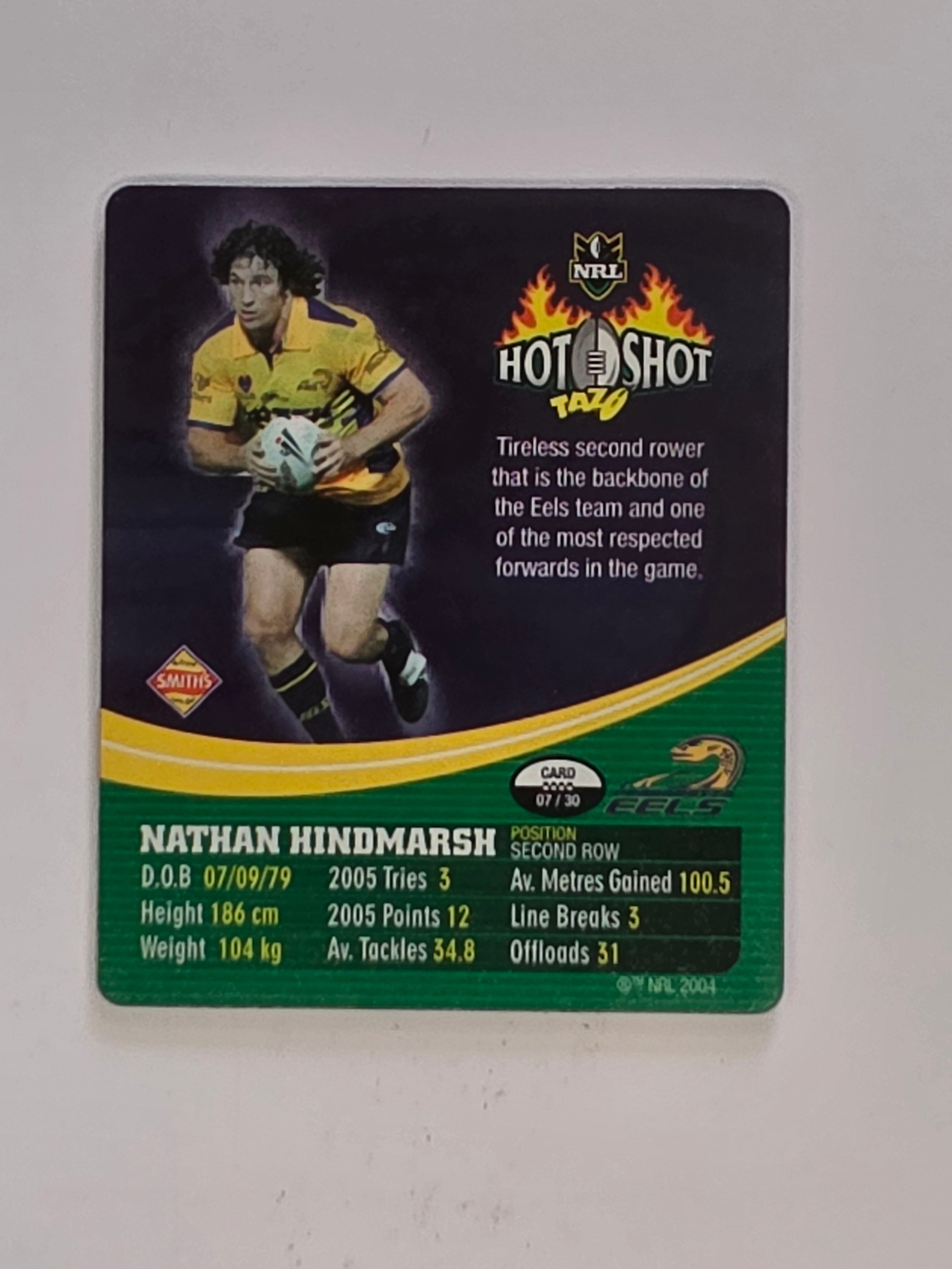 NRL 2006 Hot Shot Shattering 3D Tazos | #007 Nathan Hindmarsh | Parramatta Eels