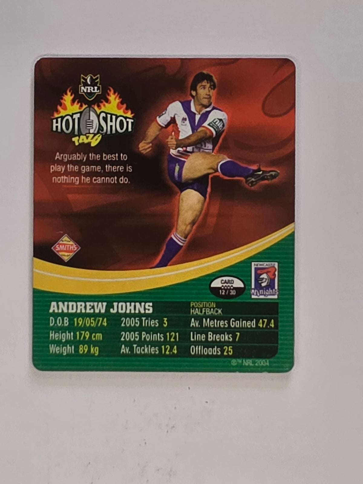 NRL 2006 Hot Shot Shattering 3D Tazos | #012 Andrew Johns | Newcastle Knights