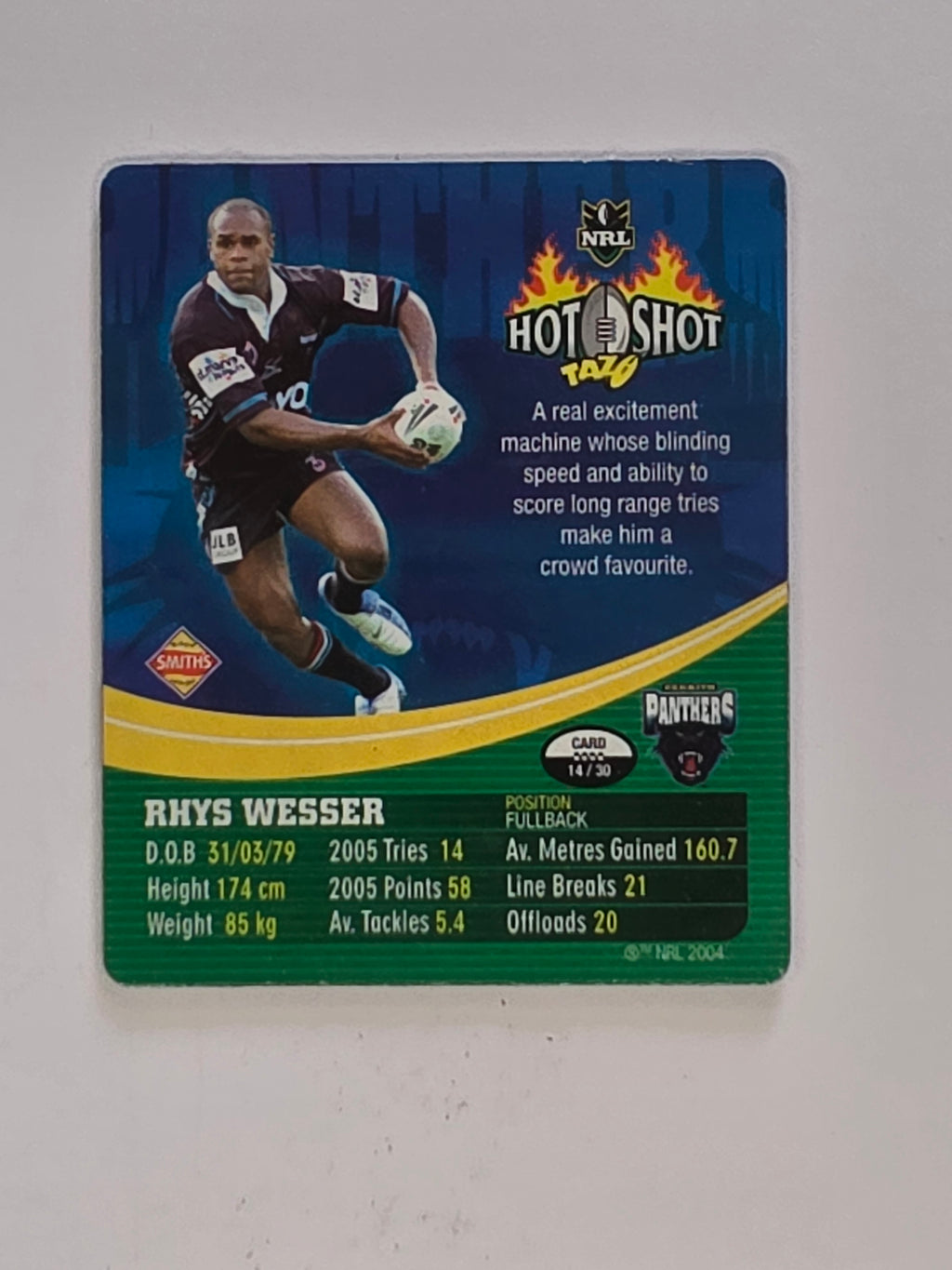 NRL 2006 Hot Shot Shattering 3D Tazos | #014 Rhys Wesser | Penrith Panthers